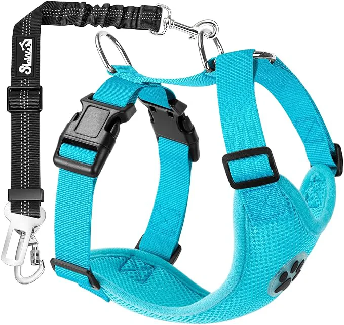 Reliable SlowTon Dog Seat Belt Harness for Car Dog Car Harness Adjustable Mesh Natural