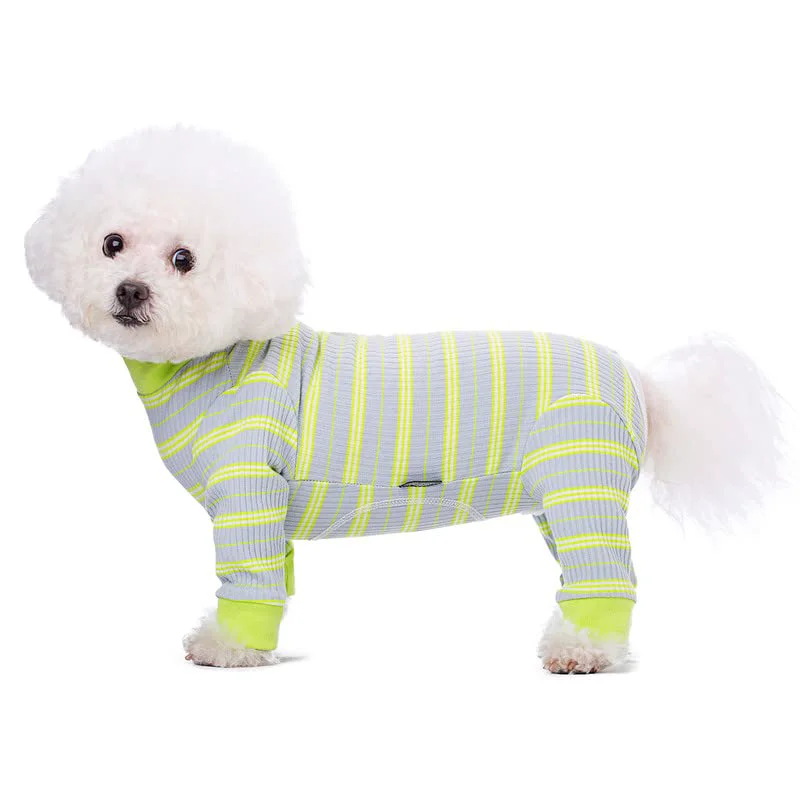 Genuine AITOLI Dog Striped Recovery Suit – Post-Surgery Pajamas for Dogs Cats Green Excellent