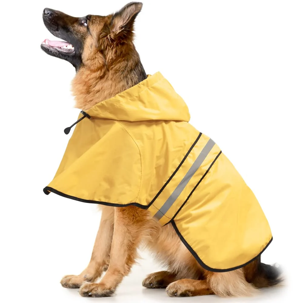 Carefully Designed Ezierfy Hooded Dog Rain Coat - Reflective Lightweight Waterproof Slicker with Leash Hole Yellow X-Large Sophisticated
