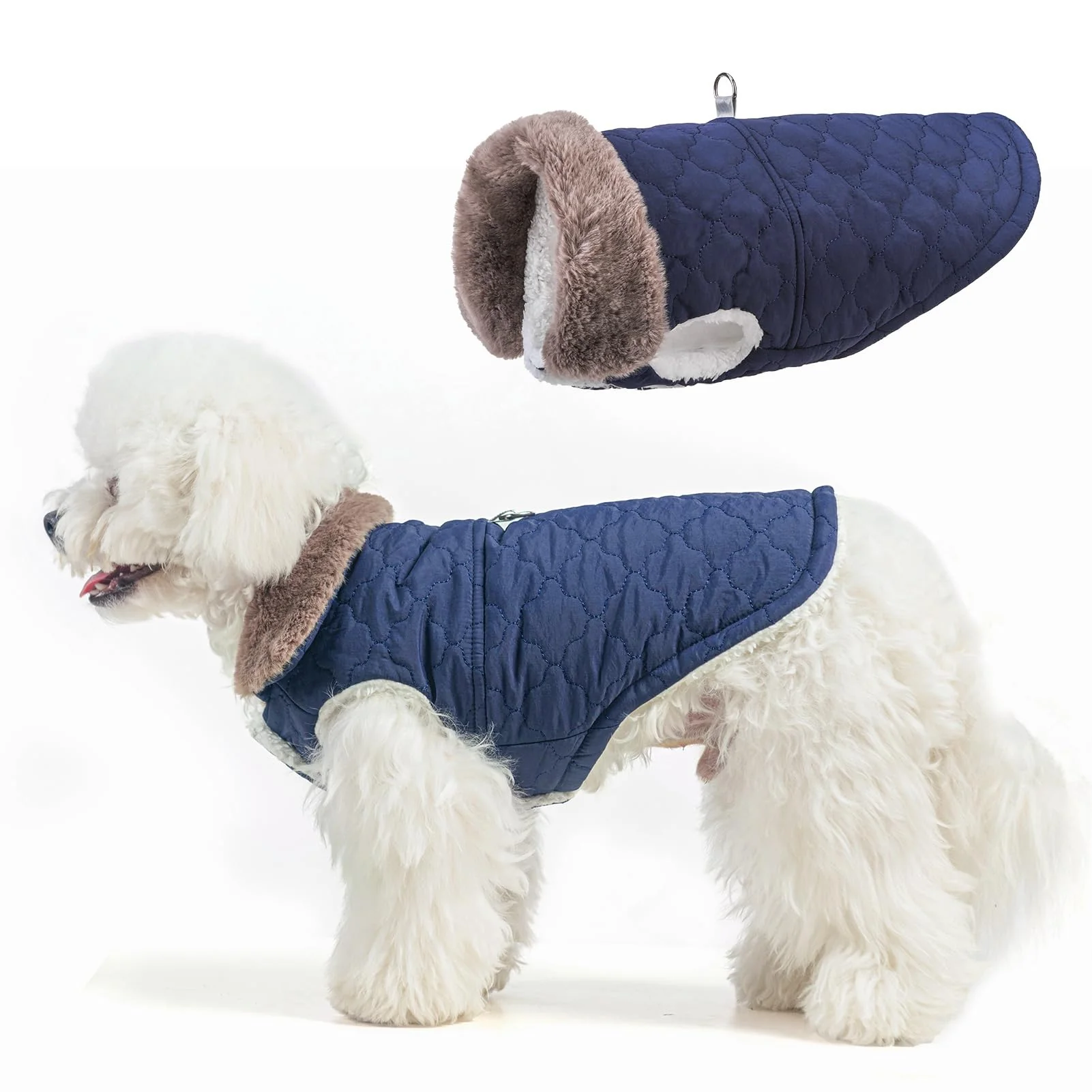 Minimalist BEAUTYZOO Winter Dog Coat with Built-in Harness - Warm Puffer Jacket for Small-Medium Dogs Blue M Elegant