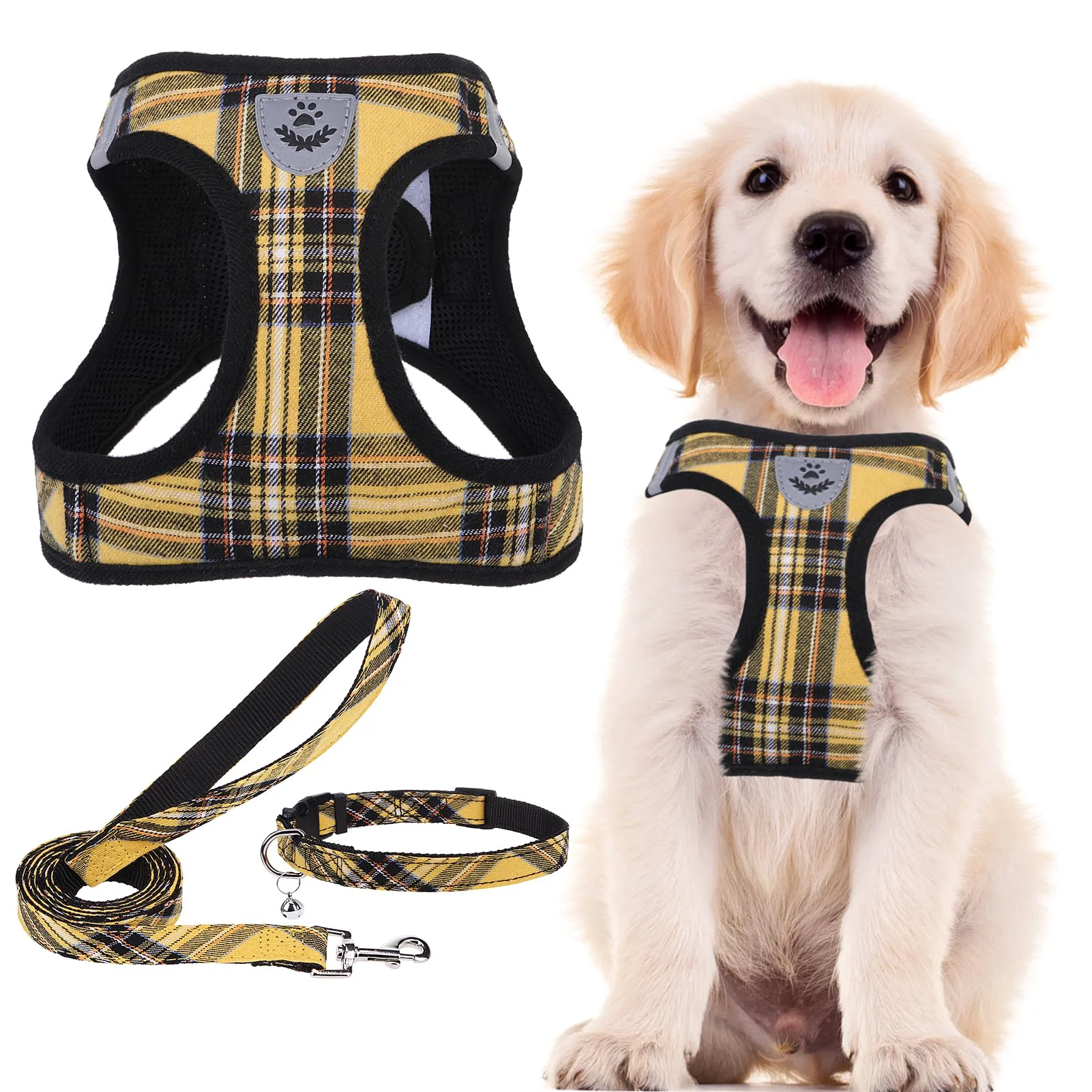 Minimalist PUPTECK Adjustable No-Pull Harness Collar Leash Set for Small to Medium Dogs – Yellow XS Easy-to-Use