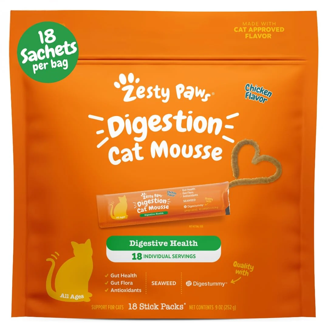 User-Friendly Zesty Paws Cat Mousse Squeezies Purée for Digestion – Seaweed Omega Fatty Acids Antioxidants Chicken Flavor 18 Count Advanced