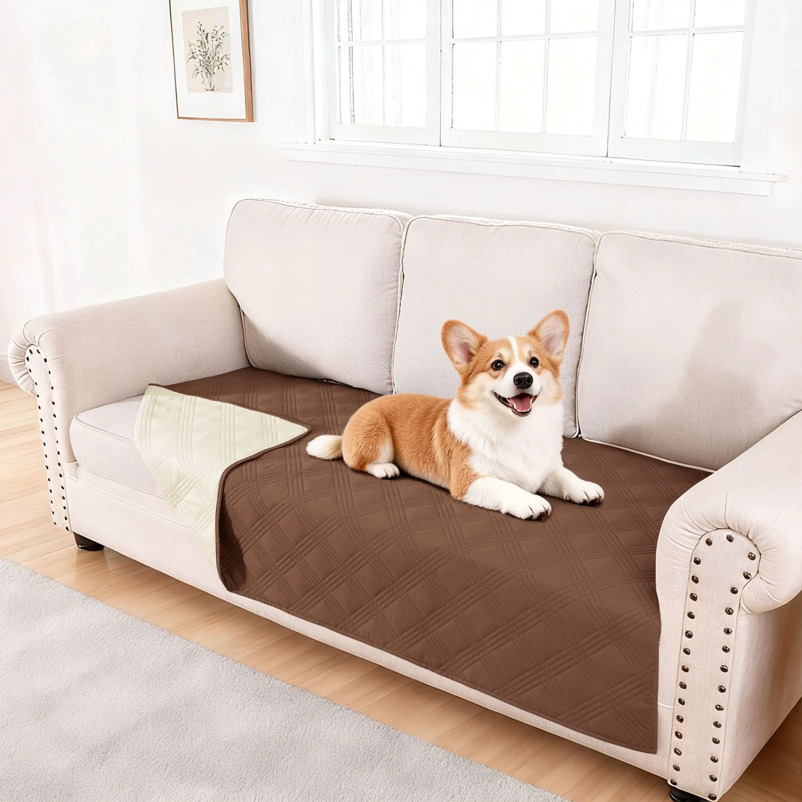 Lightweight hyha Waterproof Dog Blanket Reversible Washable Sofa Cover 40x80 Brown Beige Trusted