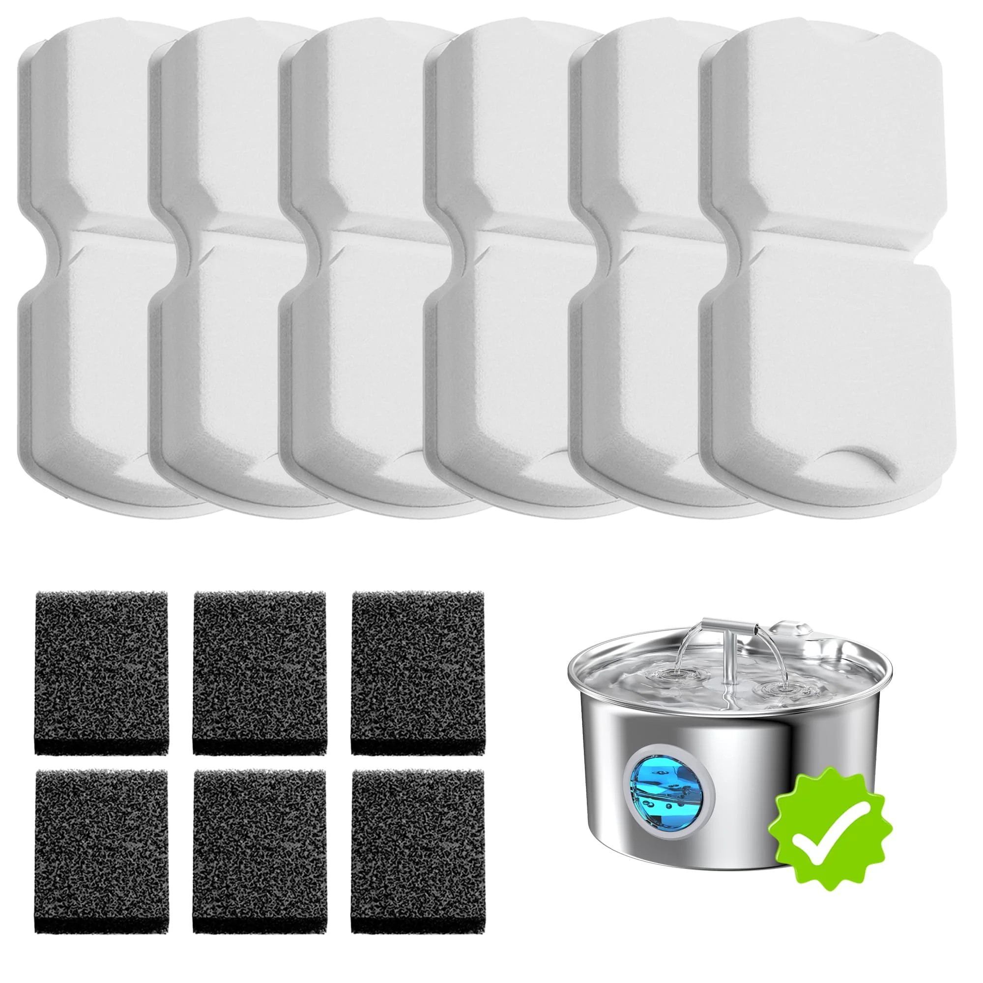 Relaxed UMOCUOY Cat Fountain Filter – 12-Piece 6 Carbon 6 Foam for Stainless Steel S17 Reusable