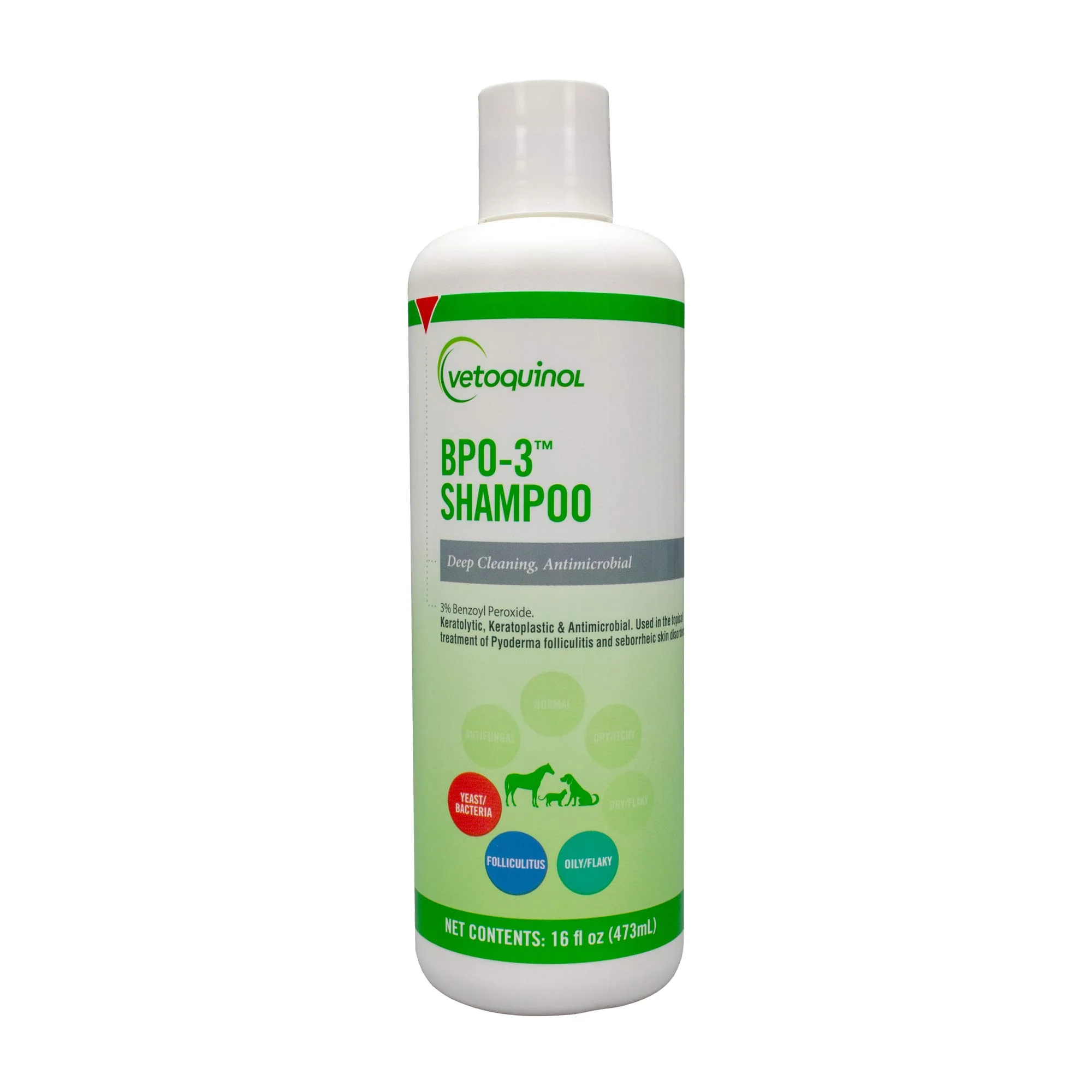 Soft Vetoquinol BPO-3 Shampoo 3 Benzoyl Peroxide – Deep Clean for Dogs Cats Horses 16oz Refined