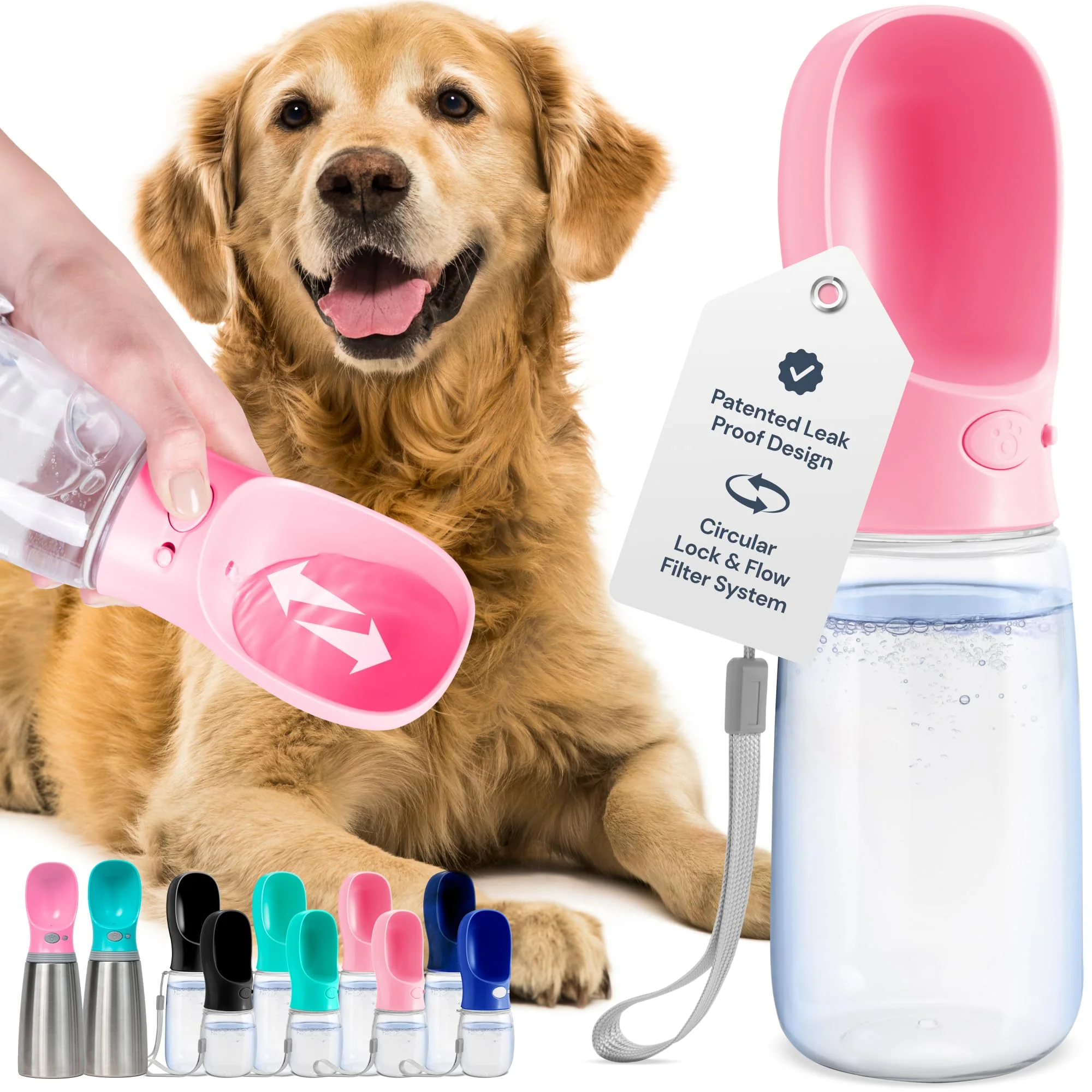 High-Quality MalsiPree Leak-Proof Portable Dog Water Bottle 19 oz with Pink Bowl High-Performance