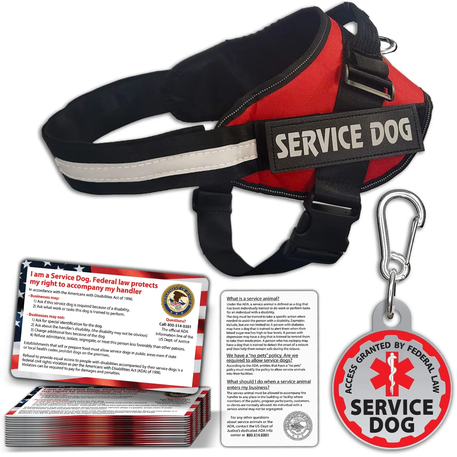 First-Class Pelto Service Dog Vest ID Tag ADA Cards — Reflective Harness 50 ADA Cards Natural