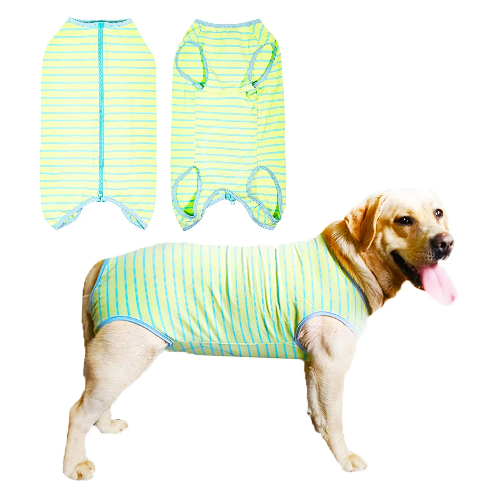 Relaxed Kukaster Pet Dog Recovery Suit Post-Surgery Shirt – E-Collar Green Stripe 3XL Exceptional