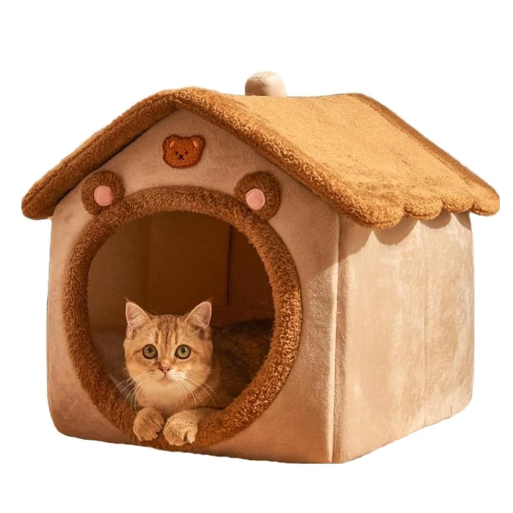 Original Sothuba Bear-Shape Cat Bed Cave for Indoor Cats – Brown Large 20.4 x 16.9 x 19.6 in Verified