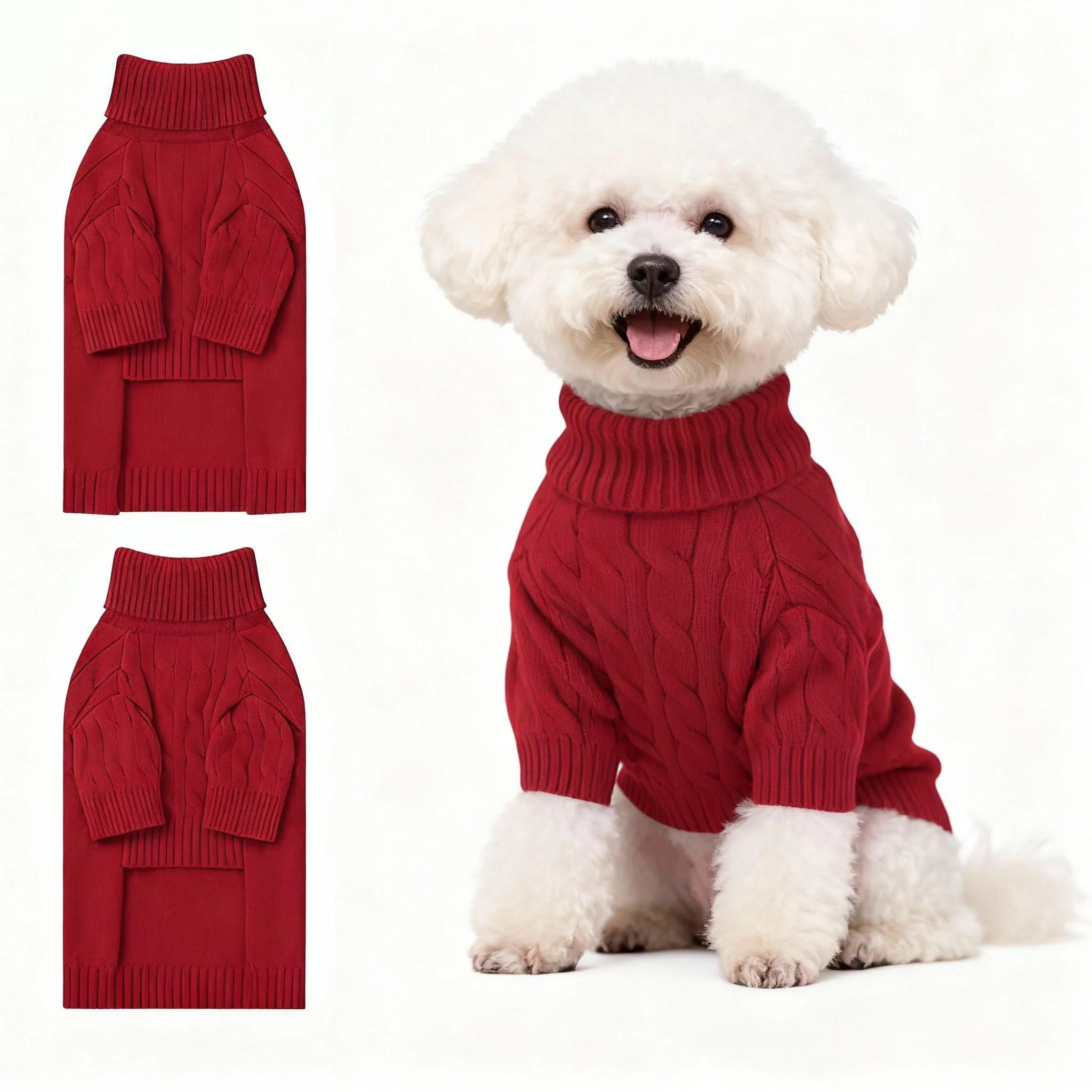 High-Performance Hó Pêng-iú Small Dog Thermal Pullover Sweater - Red Turtleneck Cable Knit Prestigious