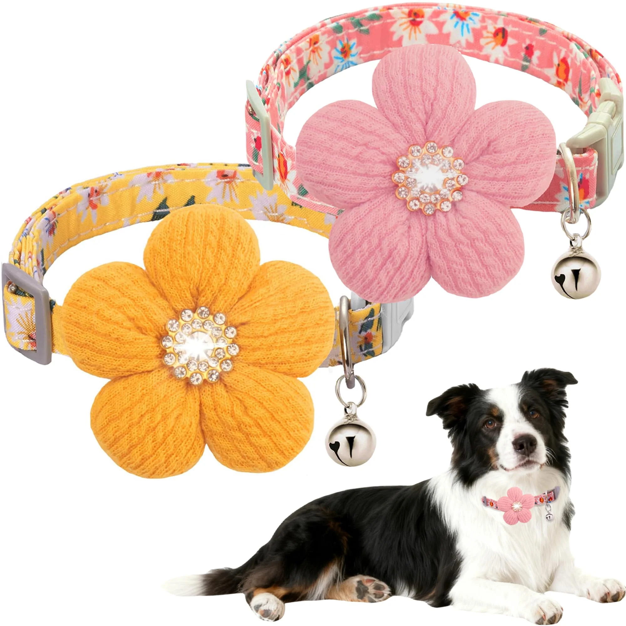 User-Friendly COZIRAE Medium Dog Collar with Flower — Adjustable Floral Collar with Bell for Medium Dogs Secure