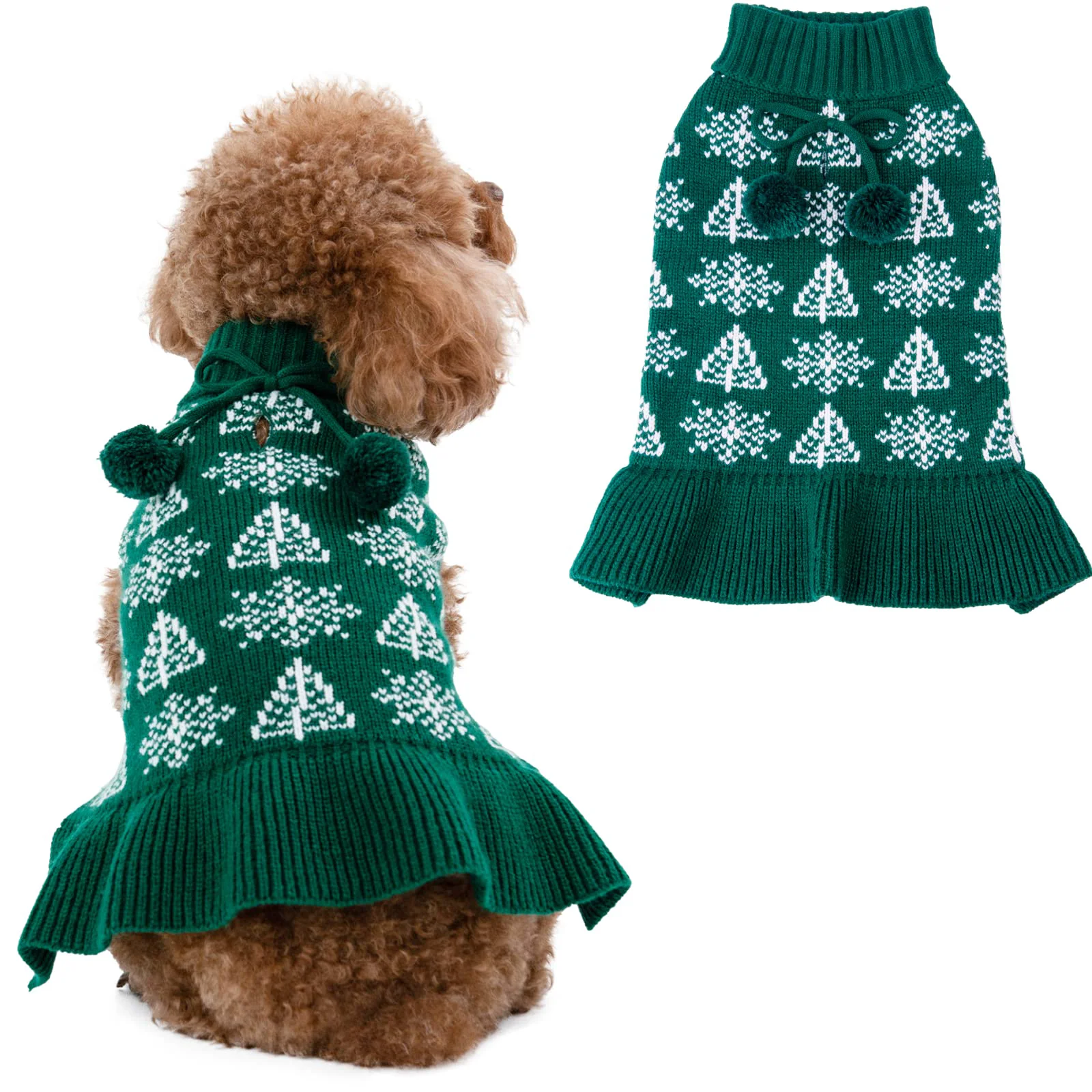 Practical CuteBone Ugly Dog Christmas Sweater Dress - Green Knit Turtleneck for Small Dogs Fine Crafted