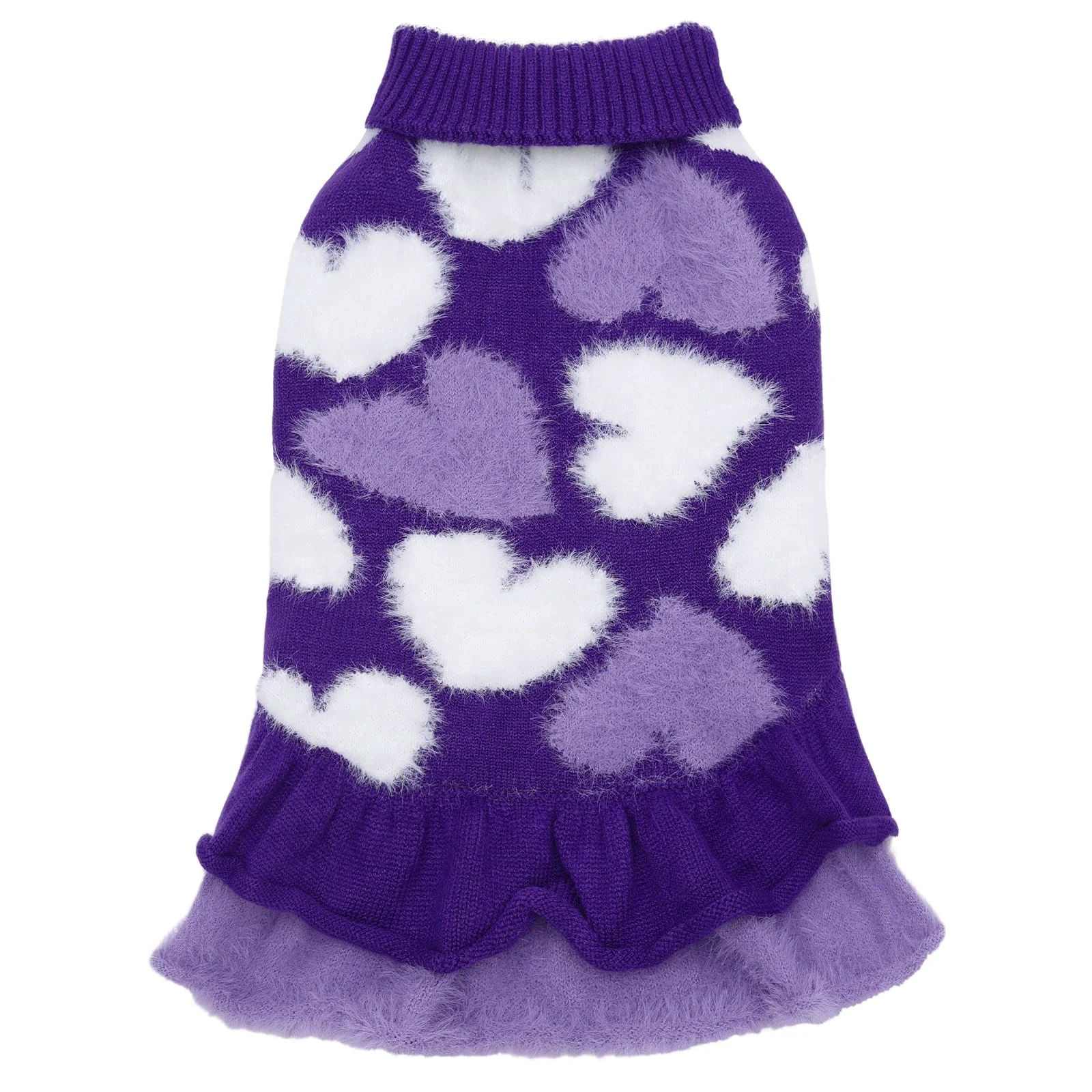 Trendy CuteBone Purple Heart Dog Sweater Dress – Soft Stretchy Pullover DS101L High-Performance