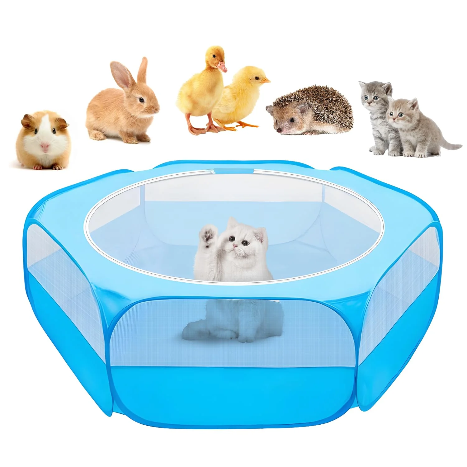 Superior UWE Small Animal Playpen with Cover Top - Portable Waterproof Indoor Outdoor Pet Cage Blue Natural