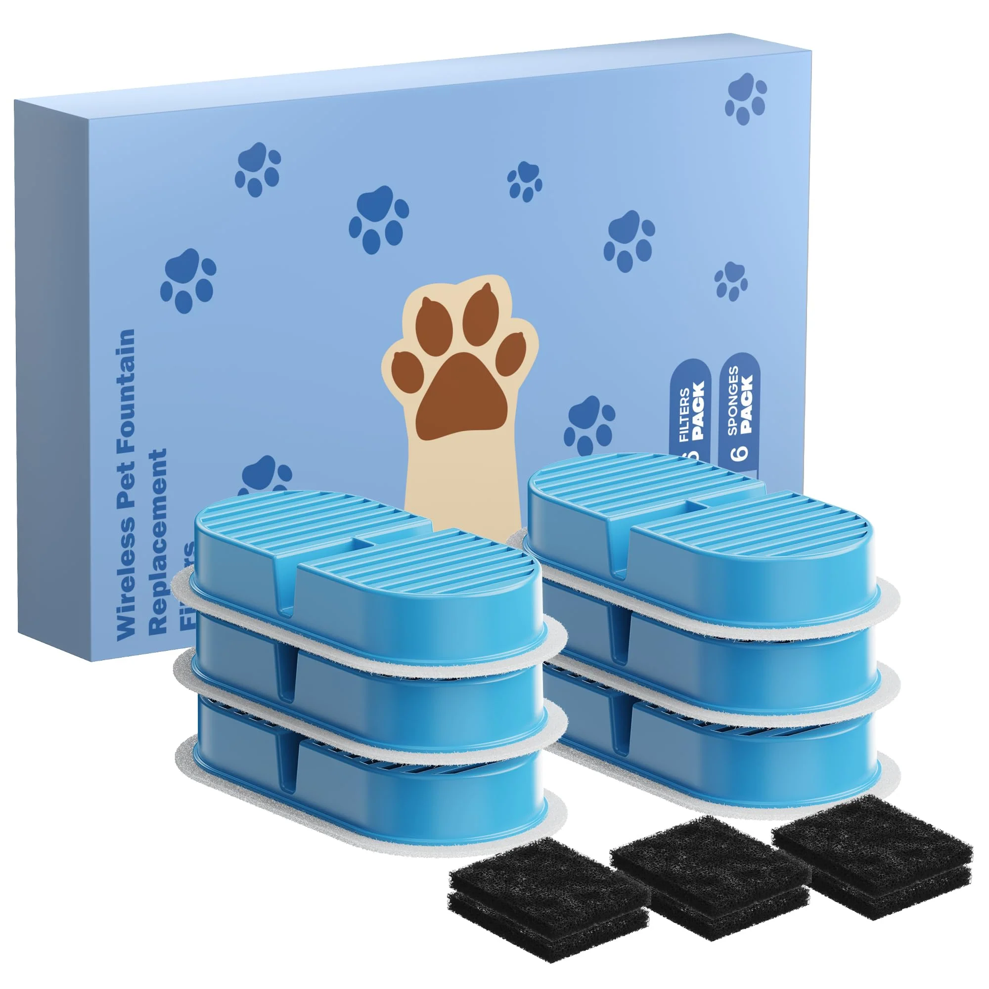 Artisan VKIMISS Cat Water Fountain Filters – 12 Pack 6 Filters 6 Sponges for 108oz 3.2L Fountains Smooth