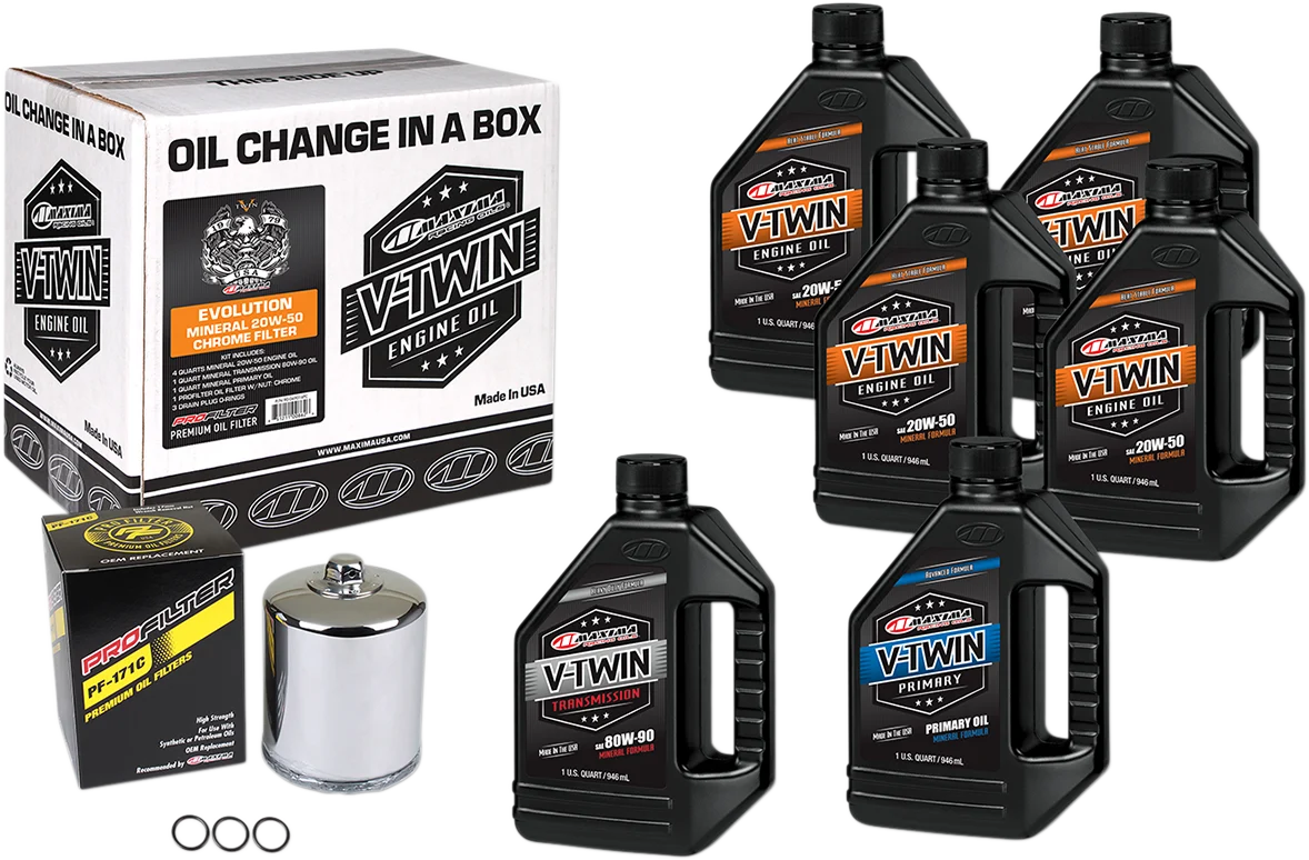 Sophisticated MAXIMA RACING OIL Evolution Mineral 20W-50 Oil Change Kit - Chrome Filter 90-069016PC Minimalist