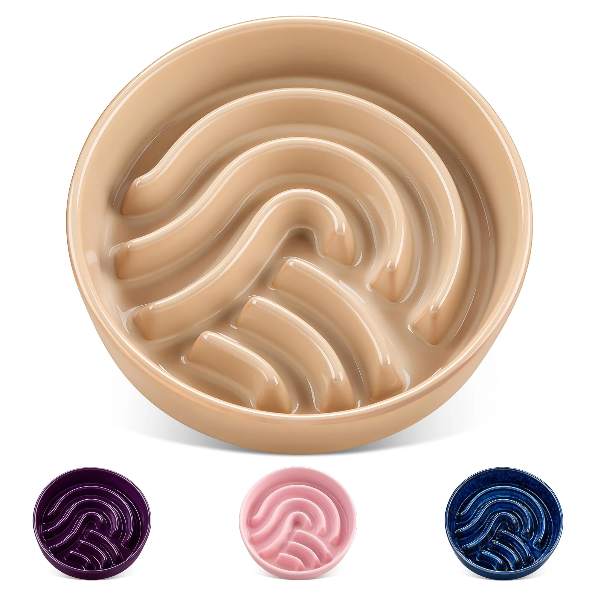 Sustainable vancasso Slow Feeder Dog Bowl — 1.5 Cup Ceramic Puzzle Bowl for Small Medium Dogs Brown Recyclable