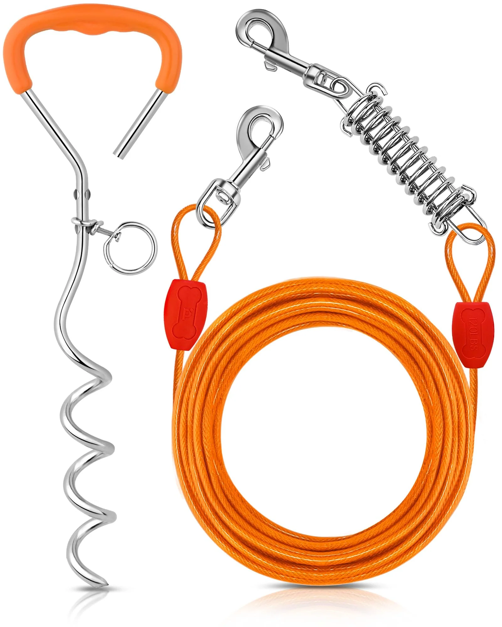 Official Petbobi Dog Tie-Out Cable Stake — 30ft No-Tangle 16in Ground Stake I for Yard Camping Beach Healthy