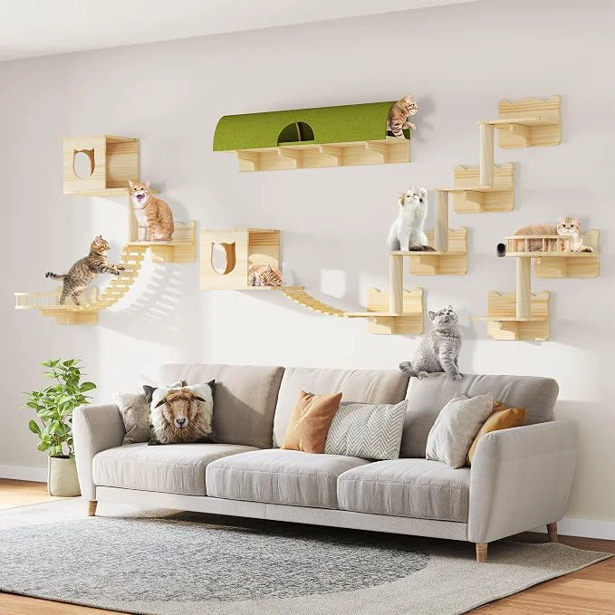 Proven Cat Wall Shelves 18-in-1 Solid Wood Wall-Mounted Cats Furniture Set Fast