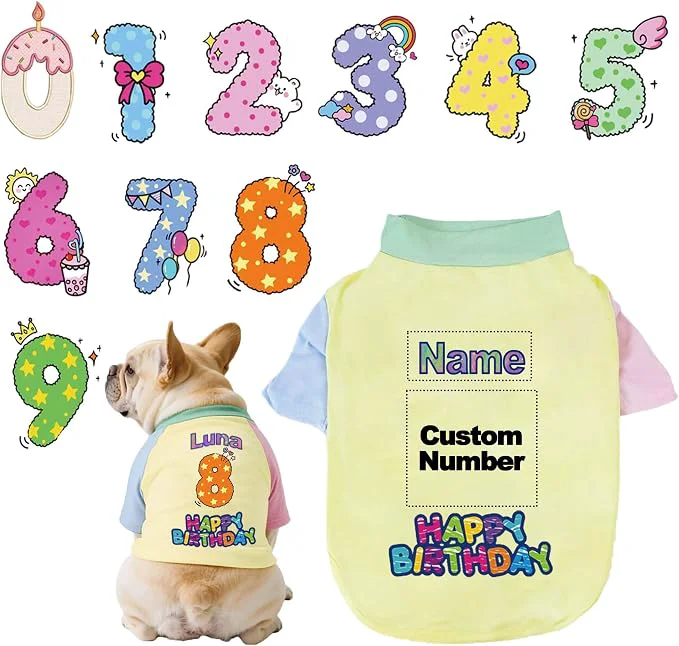 Breathable Custom Dog Birthday Shirt Personalized Pet Apparel Print Sophisticated