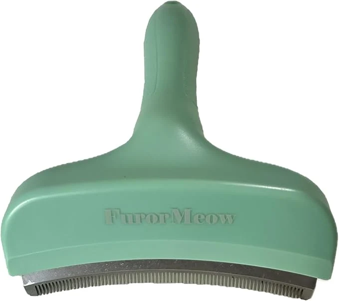 Contemporary Pet Deshedding Tool with Curve Blade Cat Grooming Brush Tight V-shaped Teeth Unique