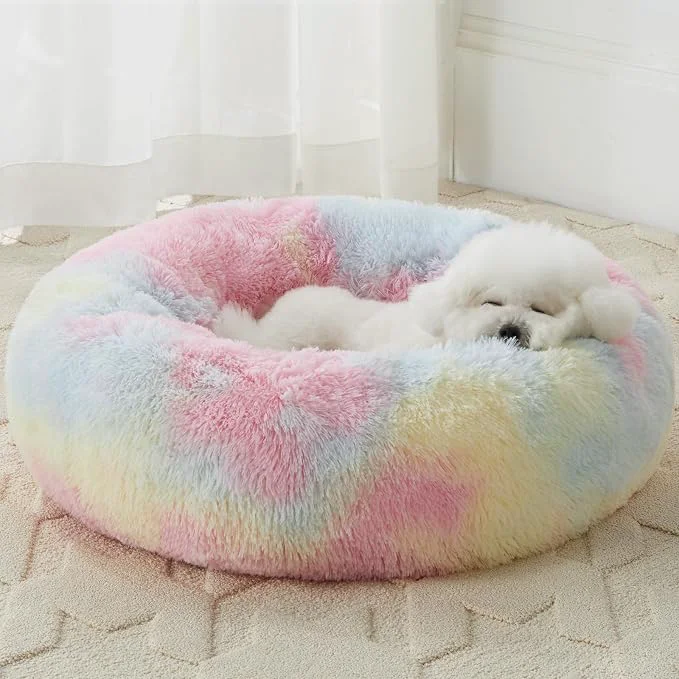 Breathable WNPETHOME Calming Dog Bed Cat Bed Donut Faux Fur Pet Bed Self-Warming Donut Certified