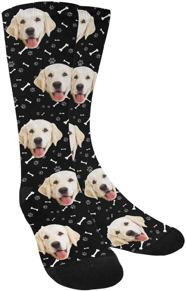Stylish MyPupSocks Custom Personalized Photo Pet Face Socks Cat and Dog Tracks Paws Solid