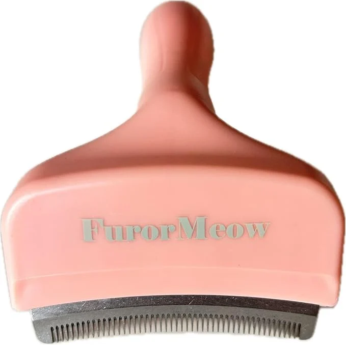 Safe Pet Deshedding Tool with Curve Blade Cat Grooming Brush Tight V-shaped Teeth Verified