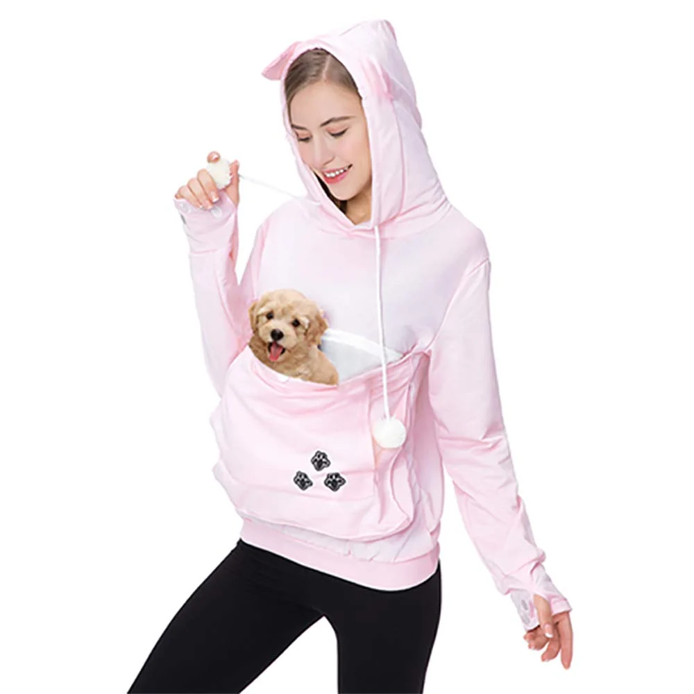 Smooth ZIIFULLHOU Womens Pet Carrier Sweater with Cat Ear Hood Pink XL Plus Size Contemporary