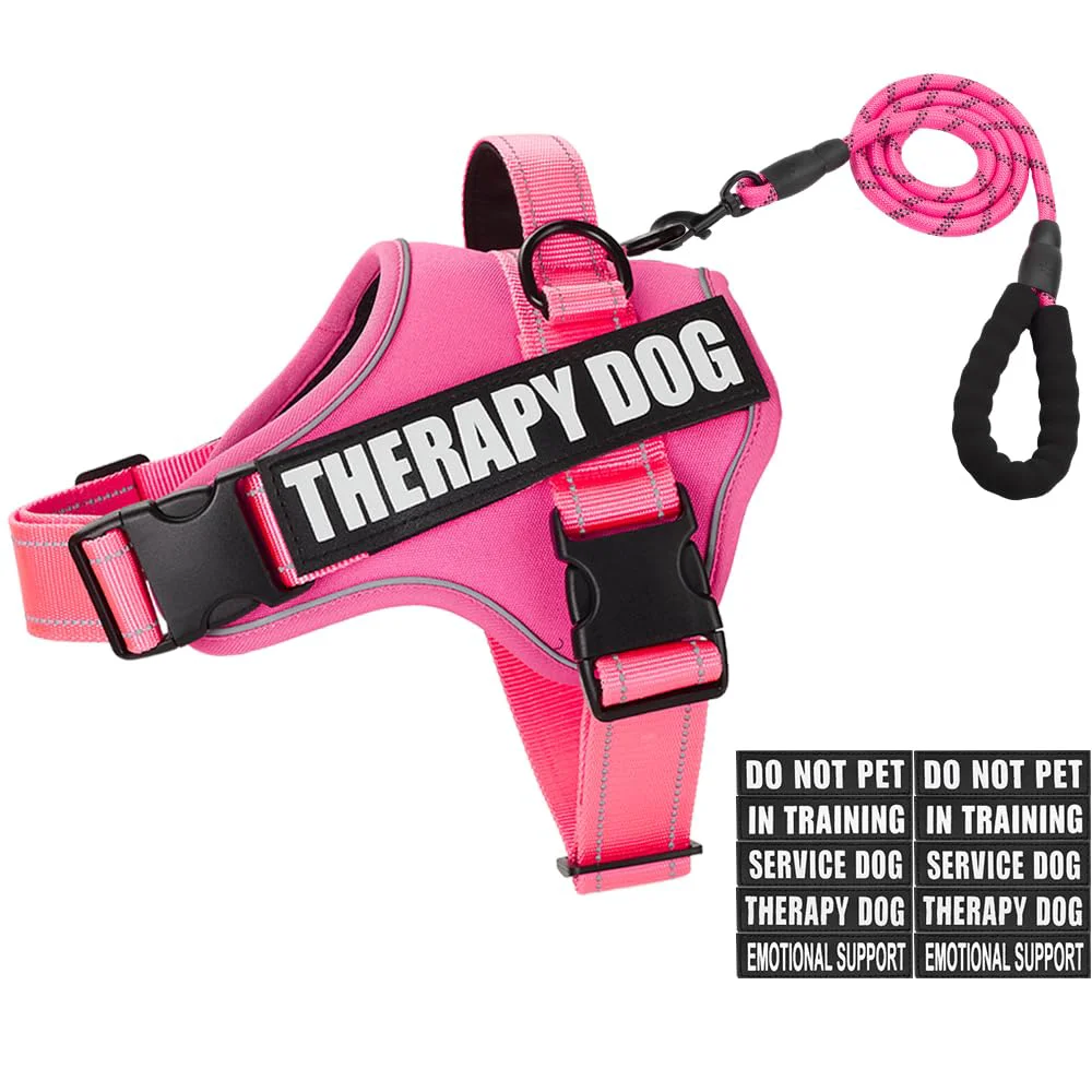 Long-Lasting Animire Reflective Service Dog Vest Harness with 10 Patches – 3-Ring No-Choke Hot Pink S–XL Trendy
