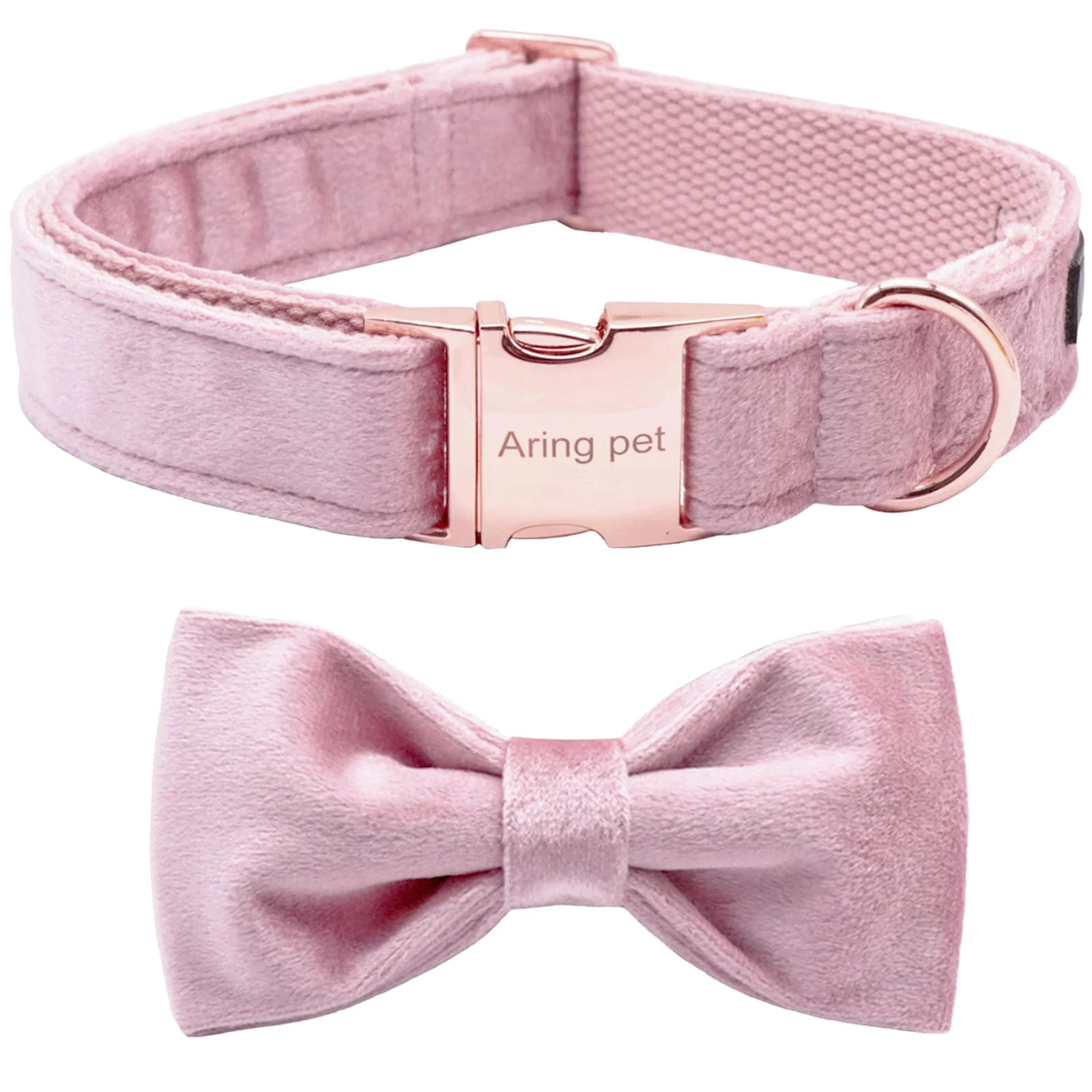 Convenient ARING PET Velvet Dog Collar with Bow Tie – Pink Small Adjustable Gift-Ready High-Grade