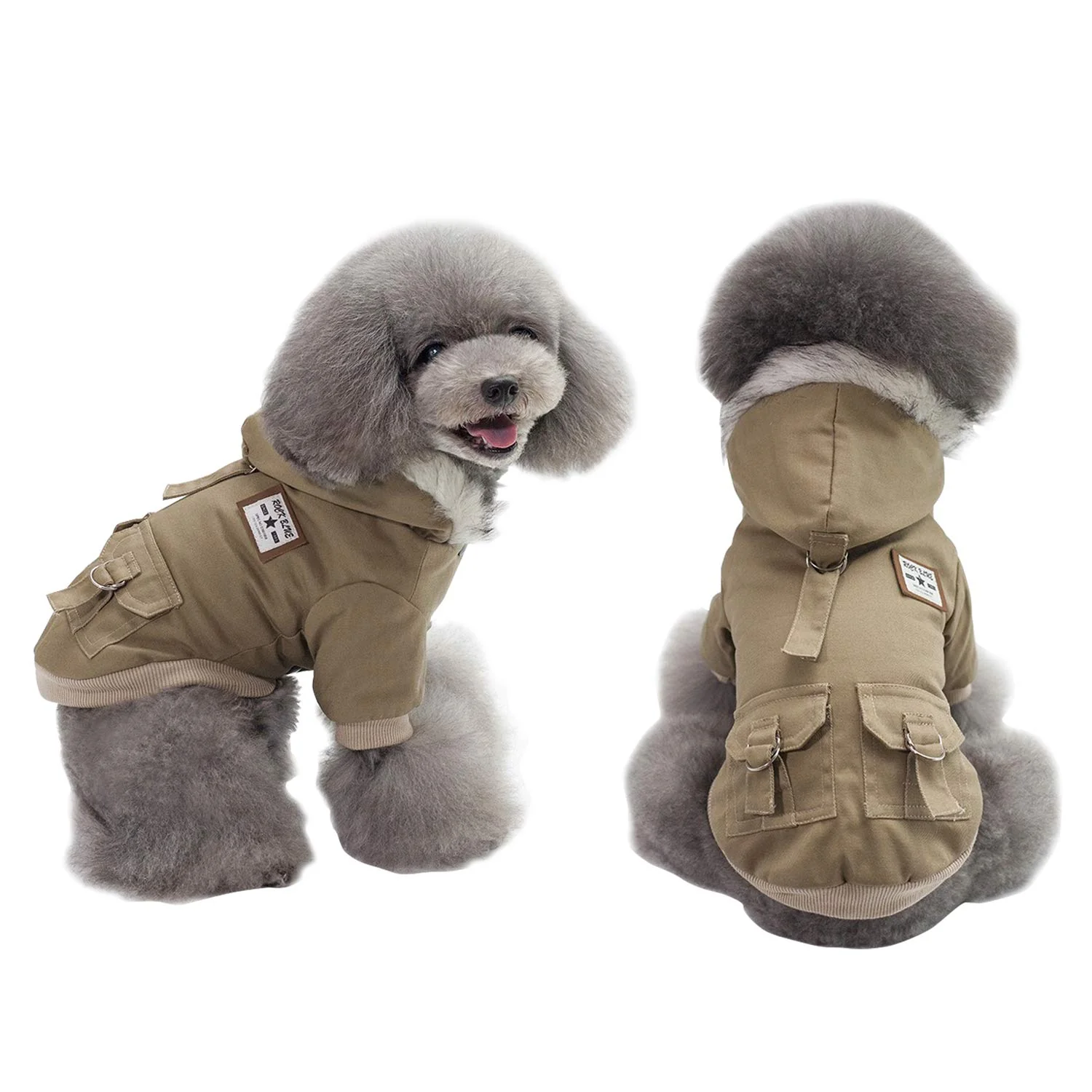 Next-Generation DYAprWu Warm Dog Hooded Trench Coat – Windproof Winter Parka for Cold Weather S-XXL Khaki Natural