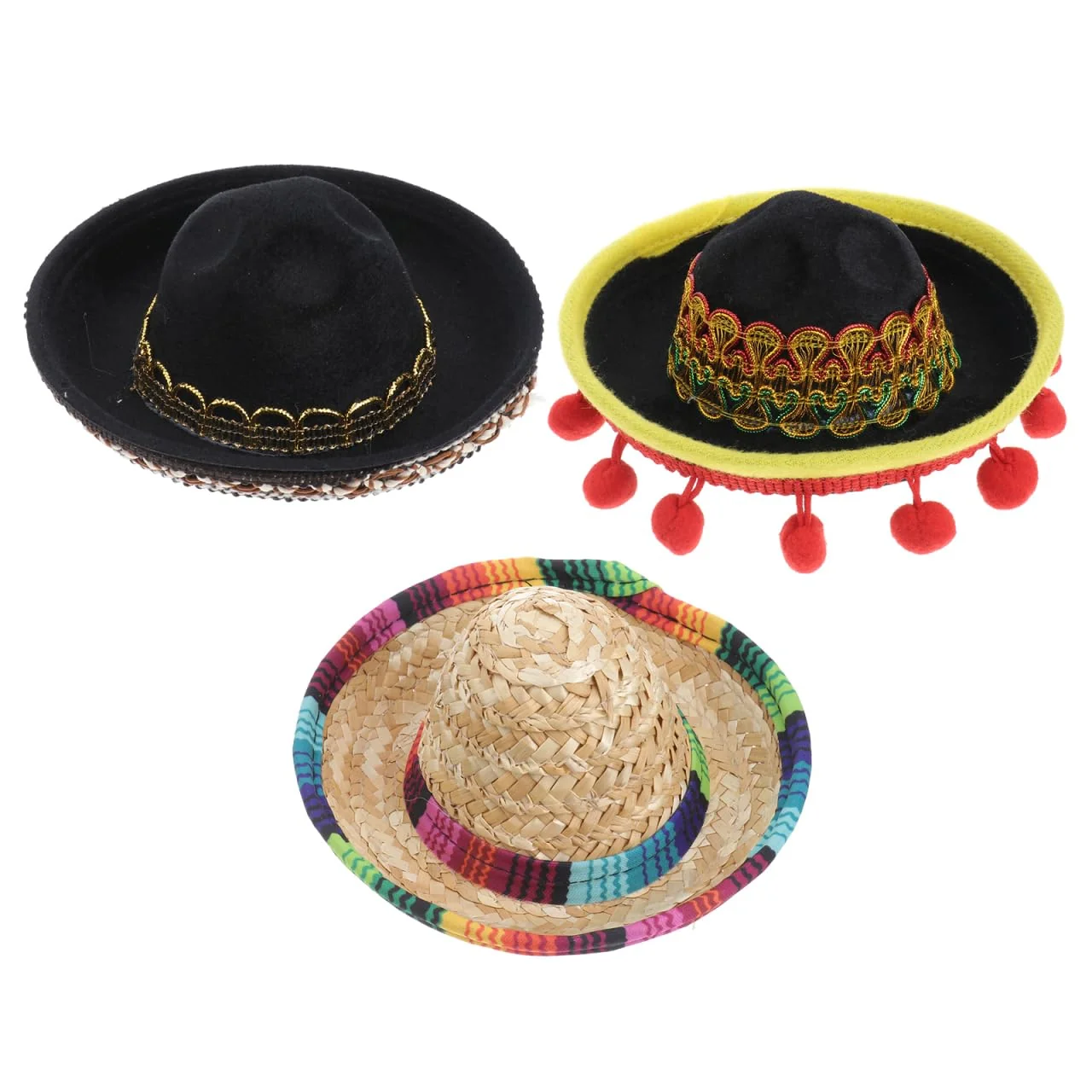 Elite POPETPOP 3PCS Small Dog Sombrero Hats Cute Straw Mexican Hats for Pets Durable