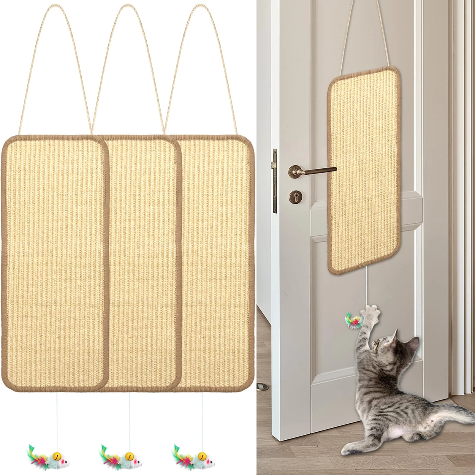 Safe Foxtell 3 Pcs Sisal Door Cat Scratching Mats – Wall Door Floor Mount 7.9 x 19.6 inches Expertly Made