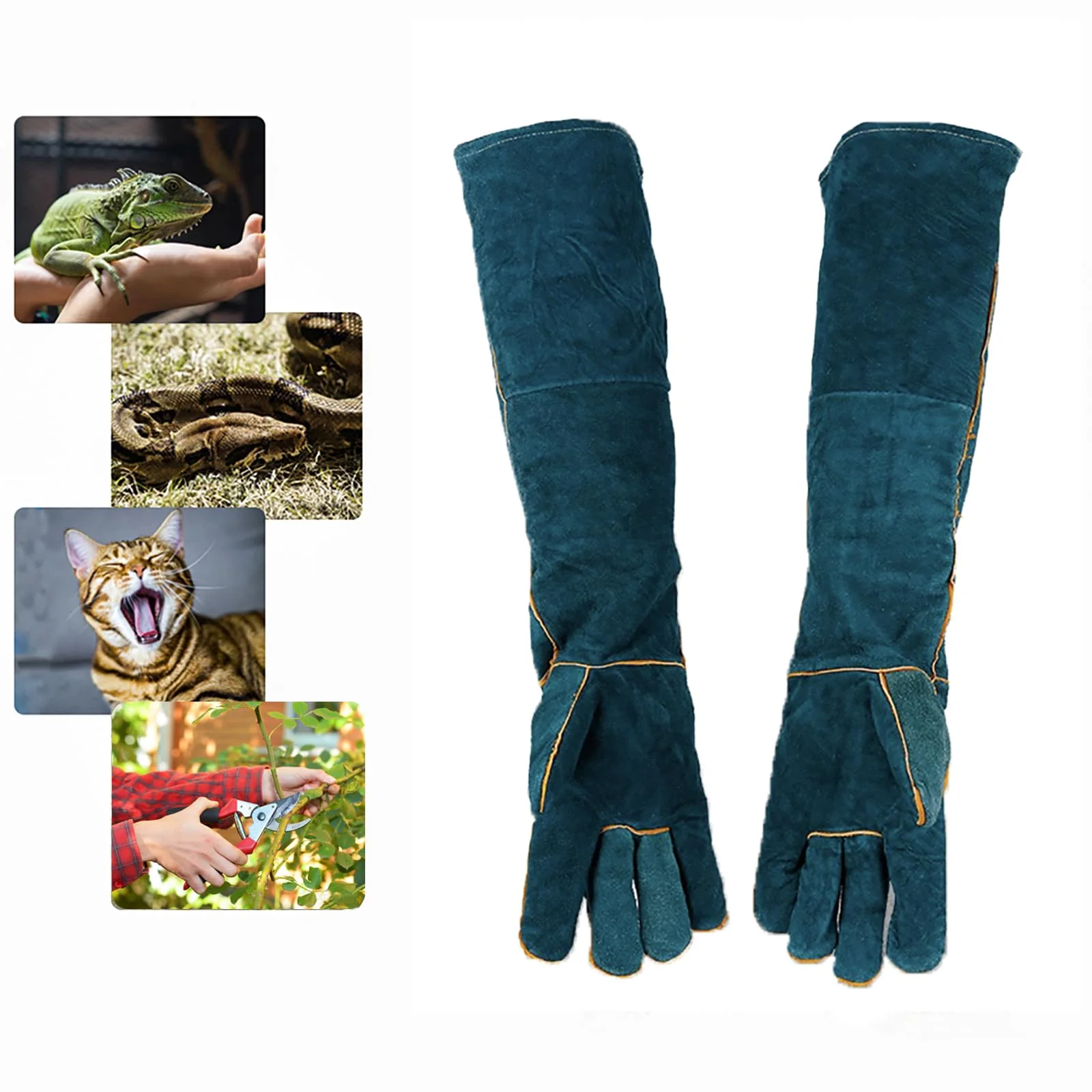 Efficient FIPASEN Bite-Resistant Animal Handling Gloves – 23.6'' Leather Pet Gloves for Cats Birds Reptiles and More High-End
