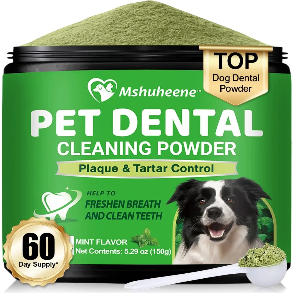 High-Grade Mshuheene Dog Dental Powder – Probiotics Mint Breath 60-Day Supply High-End
