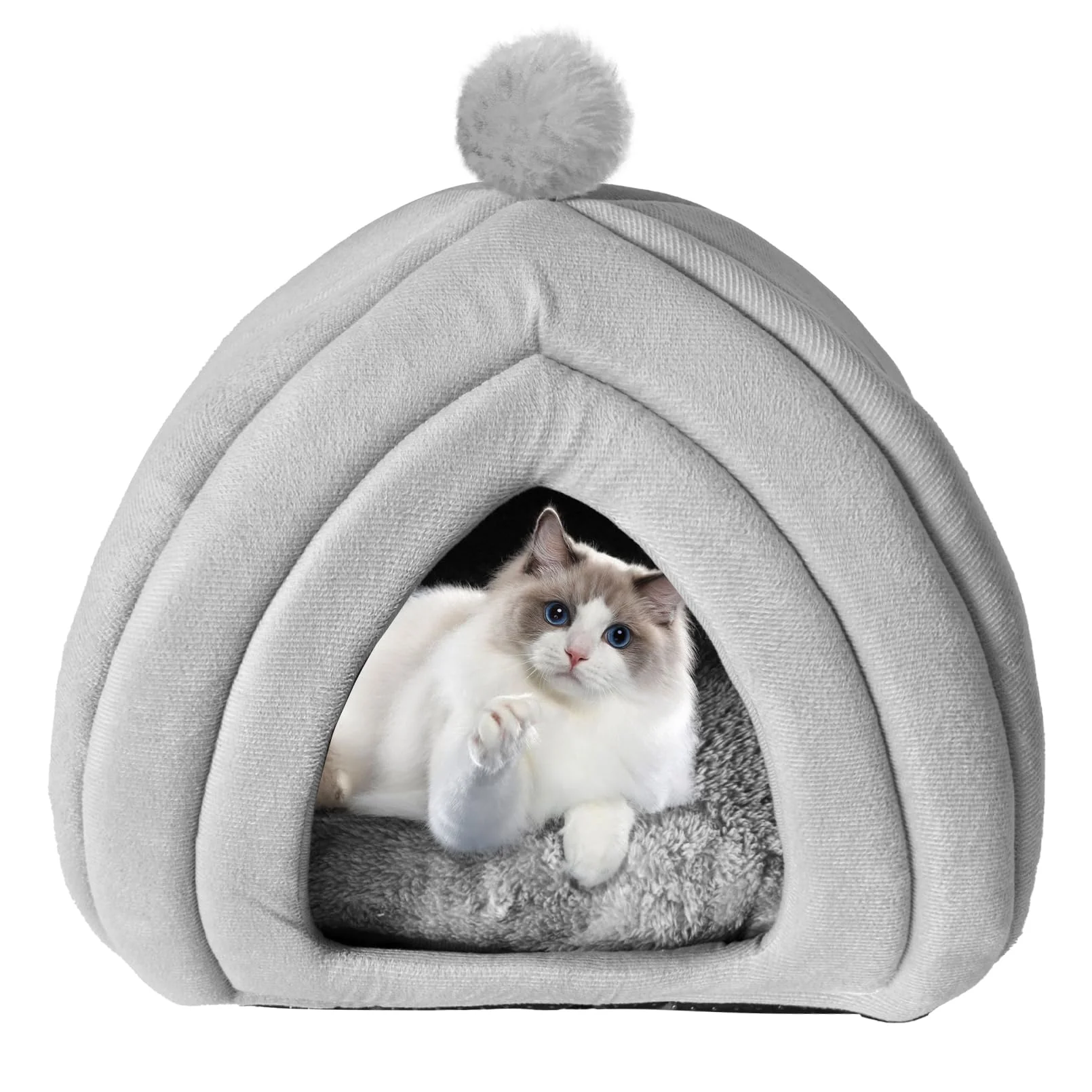 Original Design MUYG Cat Cave Bed Foldable Dome — Cozy Indoor Cat House with Anti-Slip Bottom Gray Casual