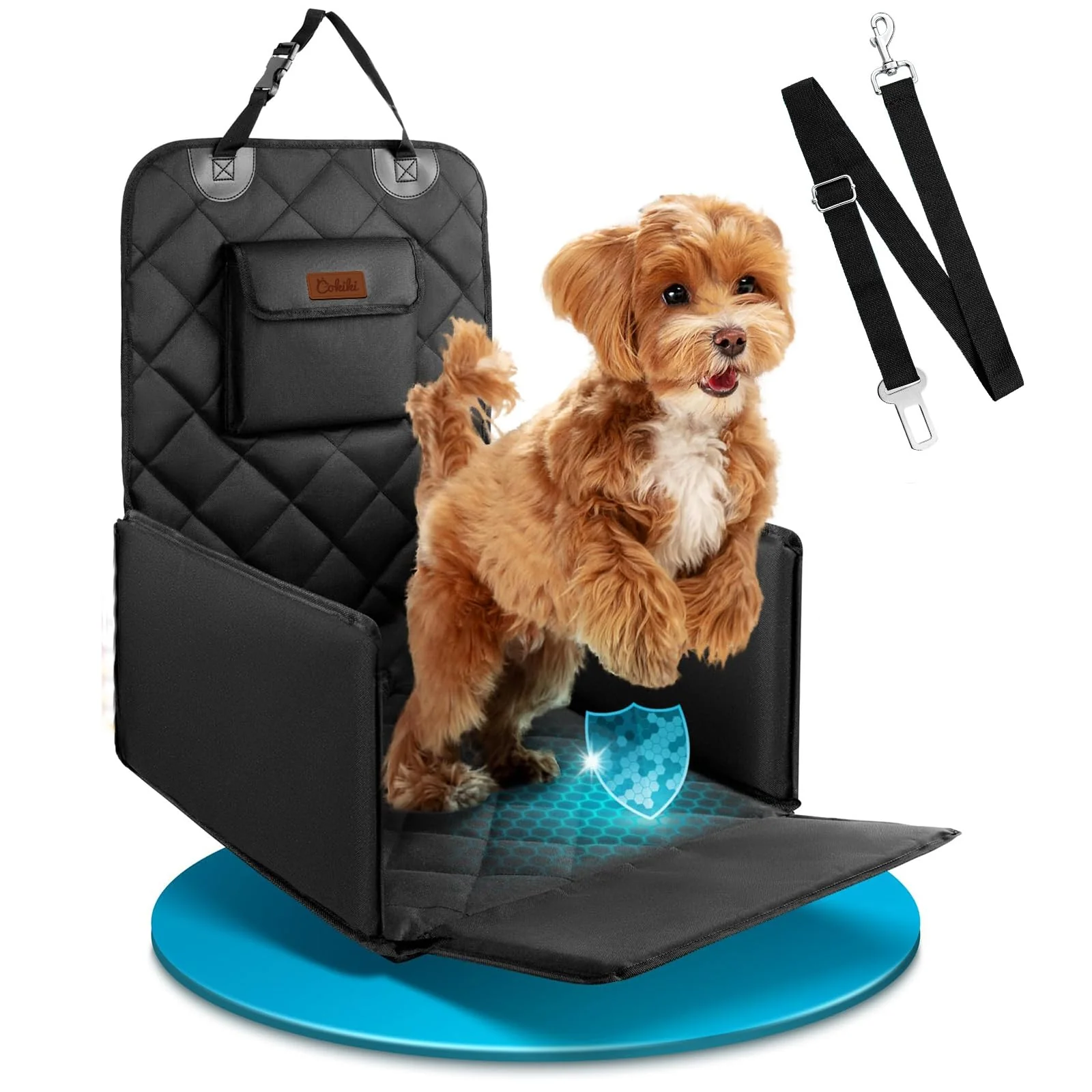 Recyclable Cokiki Dog Car Seat for Small Dogs — Detachable Foldable Booster Seat Under 28 lbs Black Organic