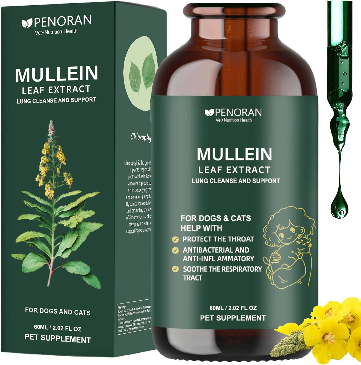User-Friendly Penoran Pet Mullein Drops – Lung Health Easy Breathing for Dogs Cats Trusted
