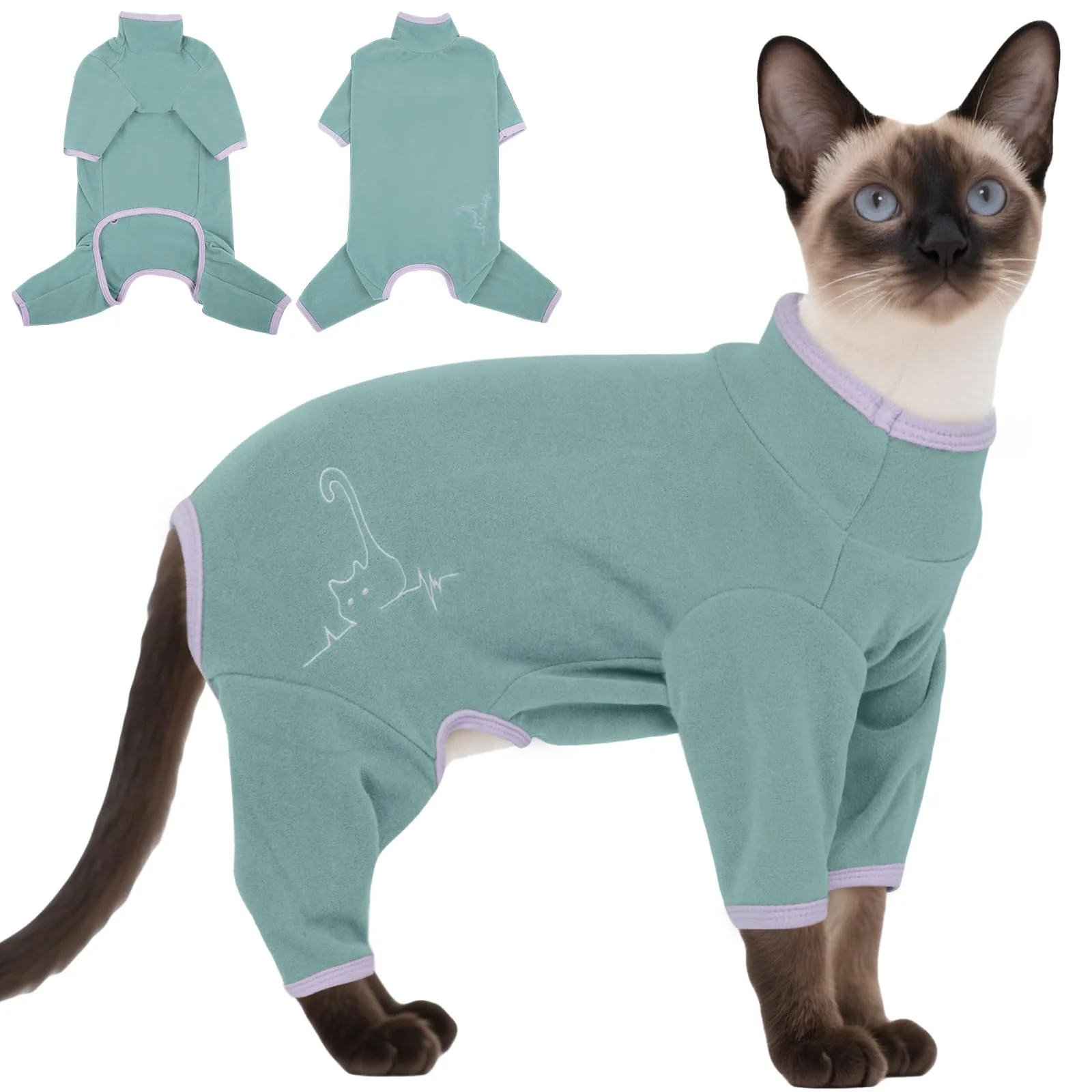 Fashionable DENTRUN Cat Clothes for Hair Control — Soft Recovery Suit Breathable Lint-Resistant Cat Sweater L Bean Green Contemporary