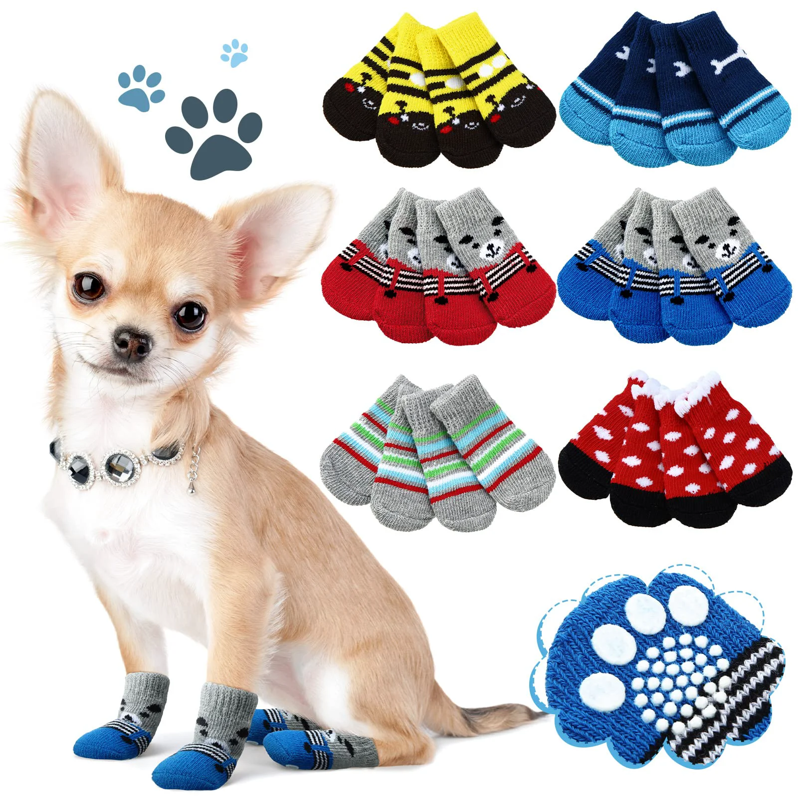 Trusted Sadnyy 24 Pcs Dog Socks – Non-Slip Indoor Paw Protectors in 6 Styles Medium Contemporary