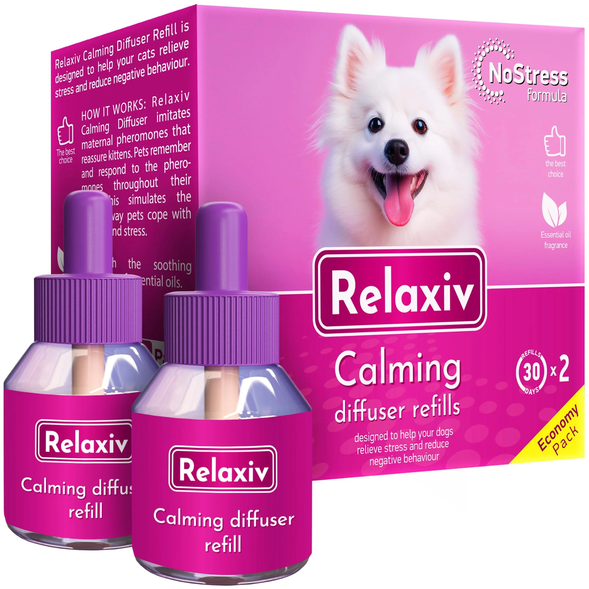 High-End Beloved Pets Dog Calming Pheromone Diffuser Refill 2 Pack Improved DE-Stress Formula Anti-Anxiety for Cats Reduce Spraying Scratching Fighting Relaxed
