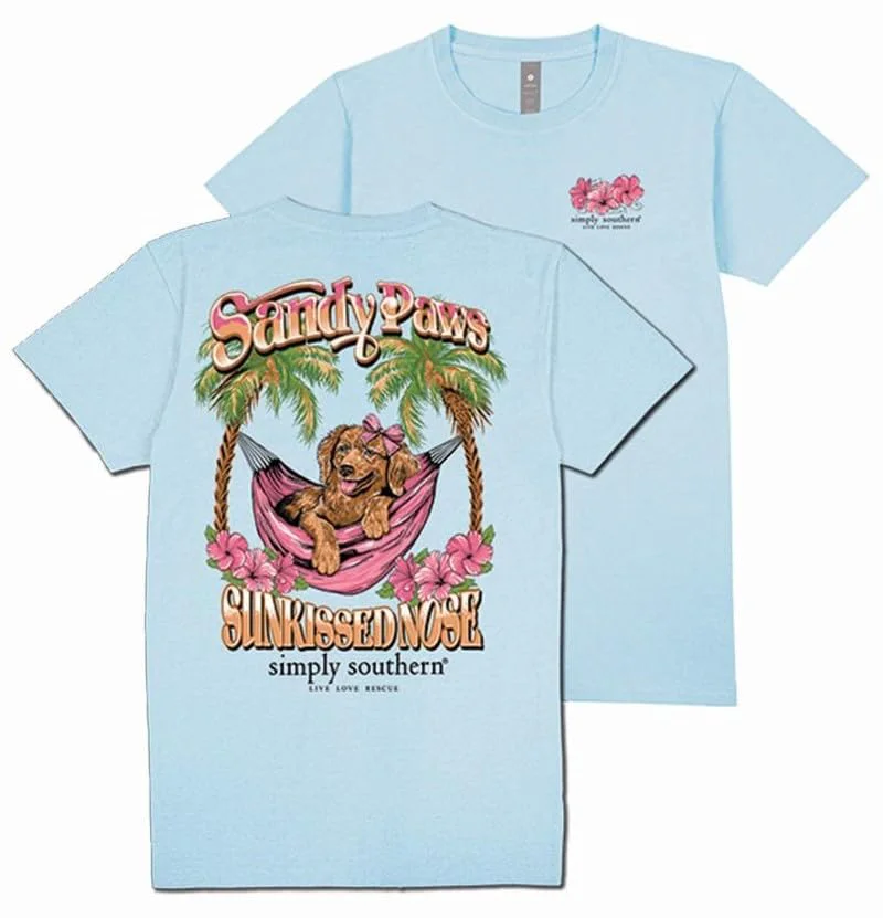 Genuine Simply Southern Sandy Paws Sunkissed Nose Tee - Palm Trees ICS Blue Adult T-Shirt Premium Material