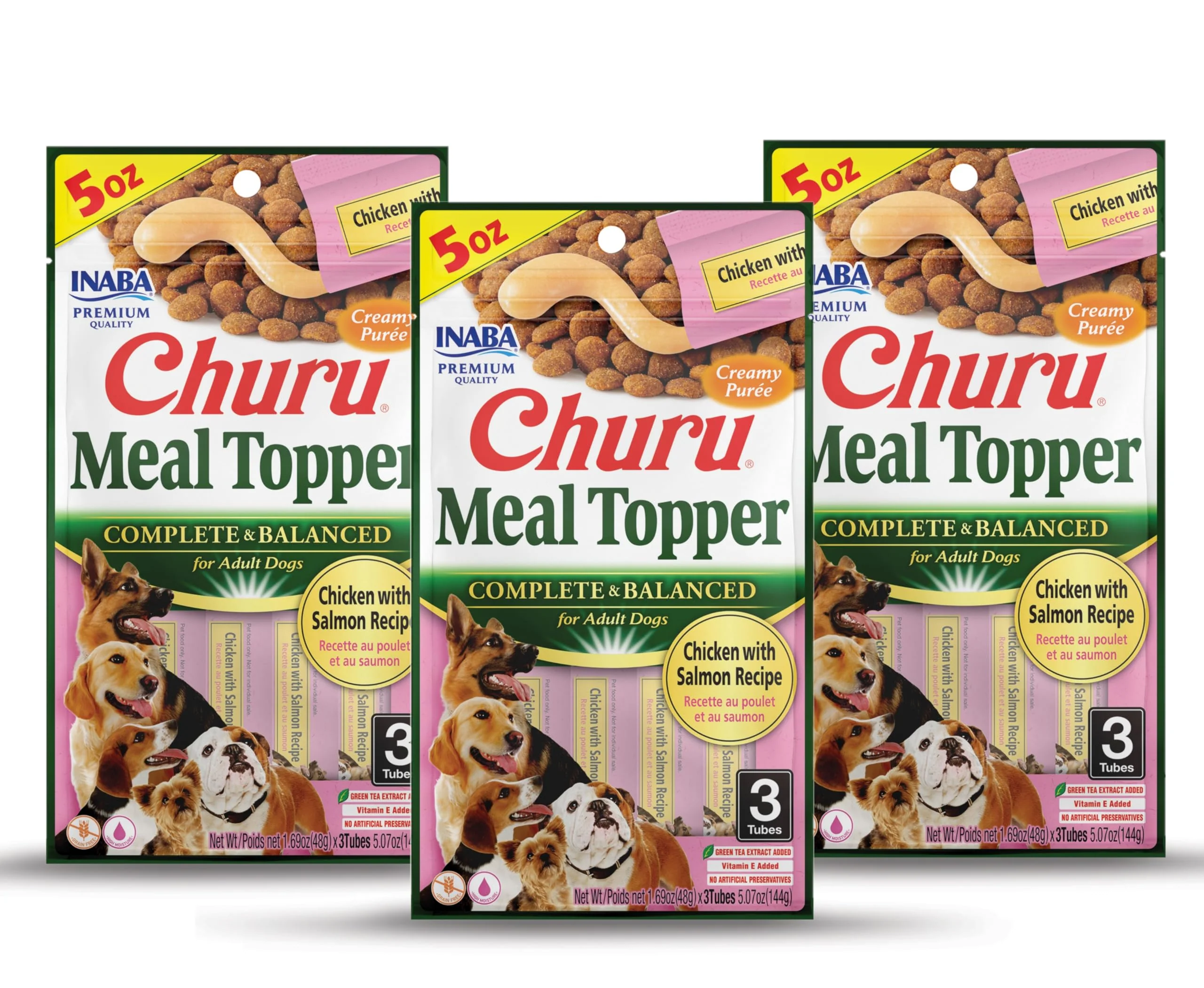 Stylish INABA Churu Meal Topper for Dogs – Chicken with Salmon Recipe Complete Balanced Purée Tubes 9 Tubes 1.69 oz each Dependable