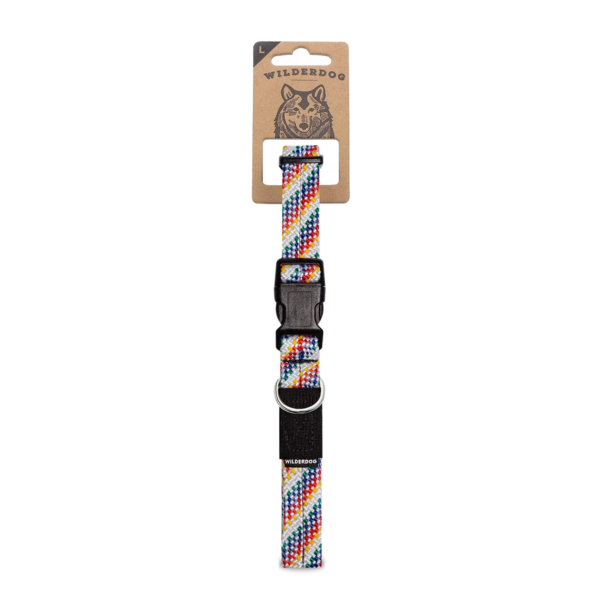 Official Wilderdog Climbing Rope Dog Collar – Adjustable 17–24in Rainbow with Heavy-Duty Hardware Comfortable