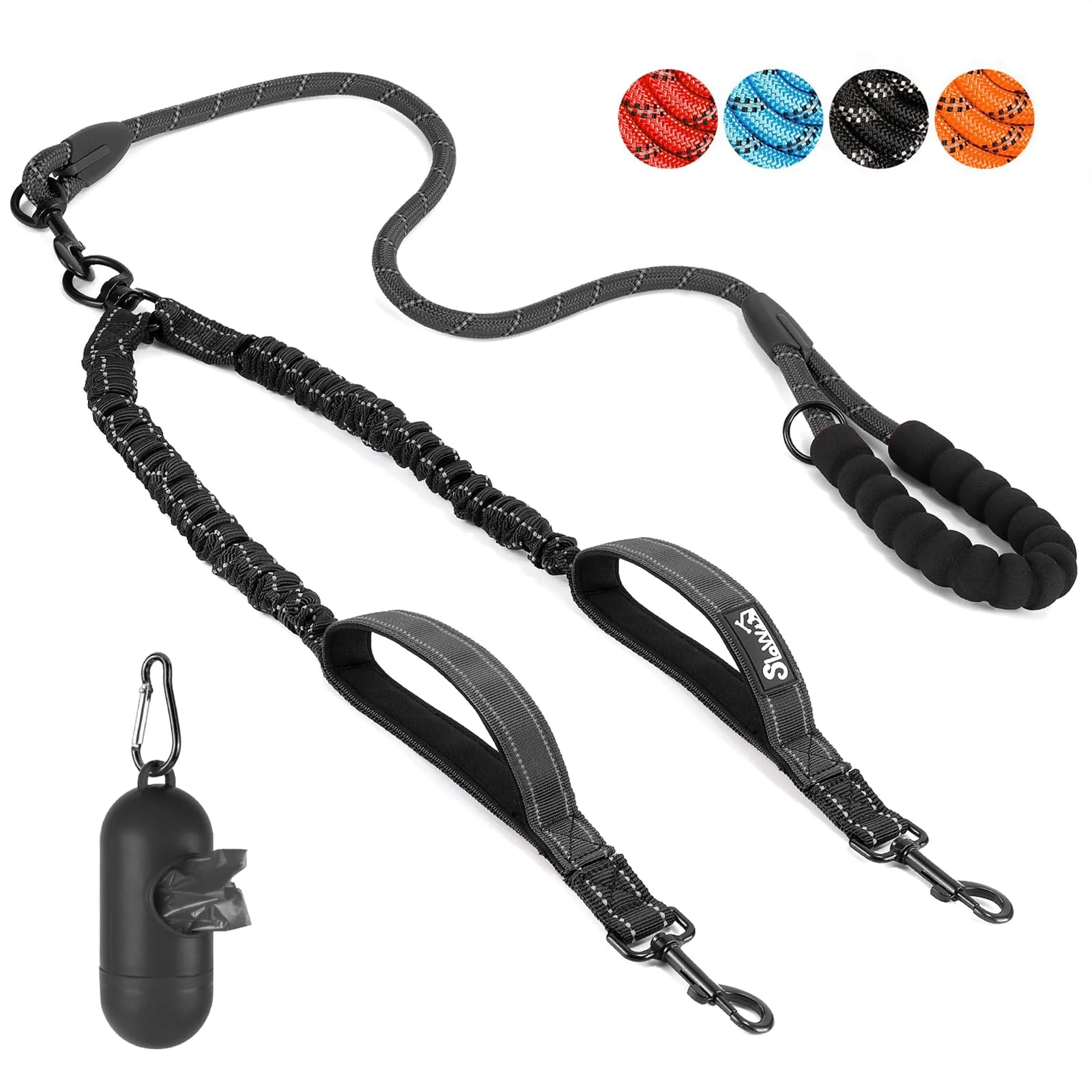 Carefully Designed SlowTon Double Leash for Two Dogs — No-Tangle 360° Swivel Padded Handles Reflective 8–35 lbs Advanced