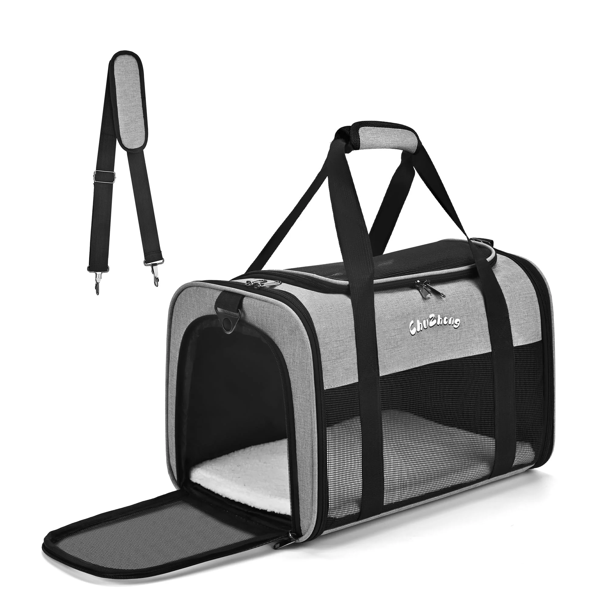 Convenient Chuzhong Airline- Pet Carrier for Cats Small Dogs Up to 18 lbs – Soft Sided Grey Travel Carrier Luxury
