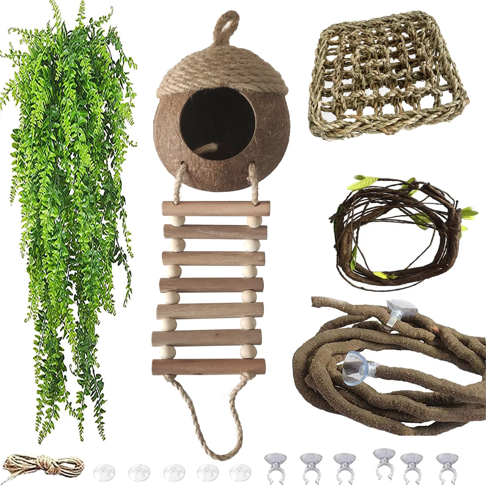 User-Friendly MUYG Lizard Coco Den with Ladder - 5-Piece Reptile Terrarium Decor Kit Breathable