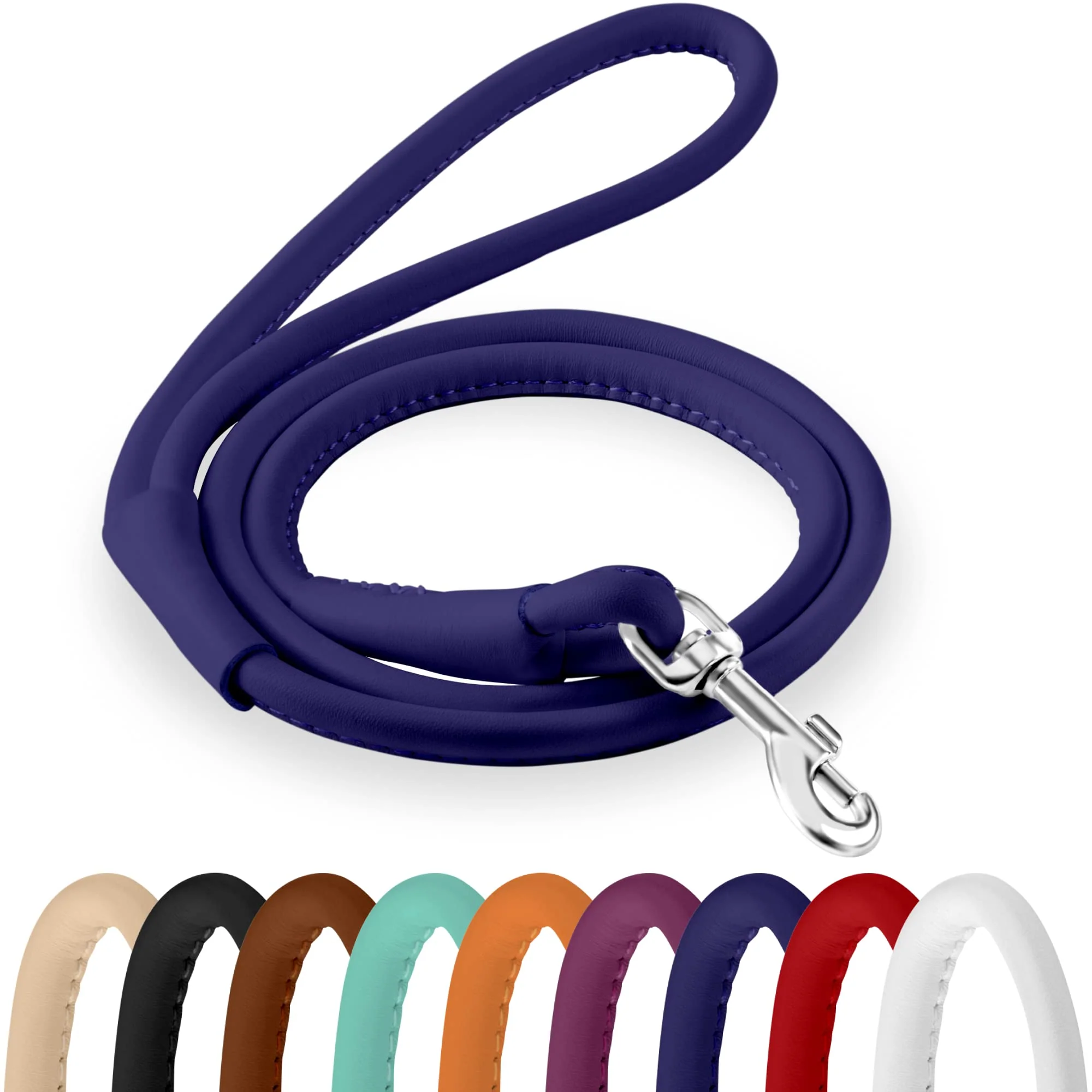 Certified CollarDirect Rolled Leather Dog Leash 6ft – Soft Training Lead for Puppies to Large Dogs Elite