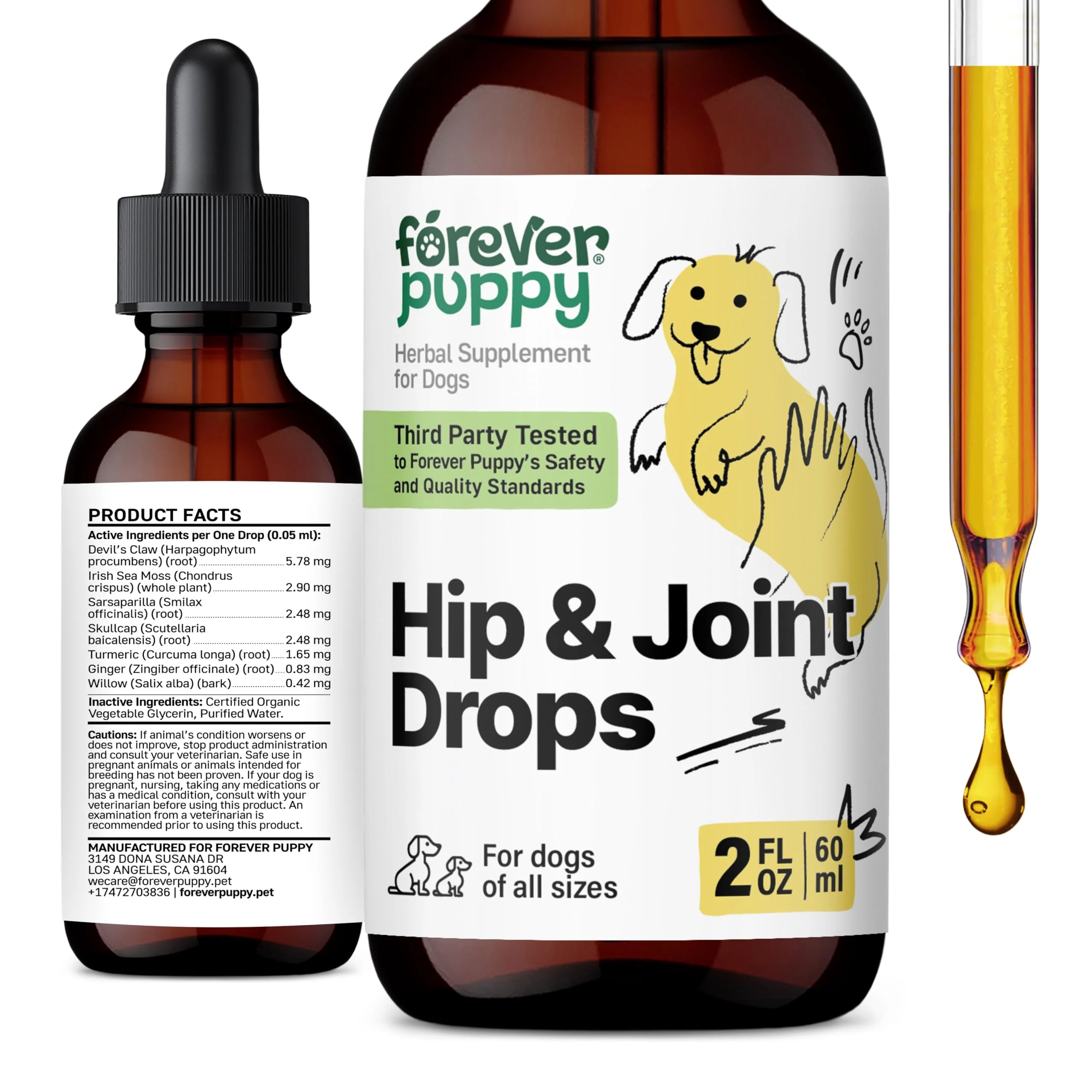 Smart Puppy Hip Joint Drops for Dogs — Turmeric Devil's Claw Tincture 2 oz Next-Generation
